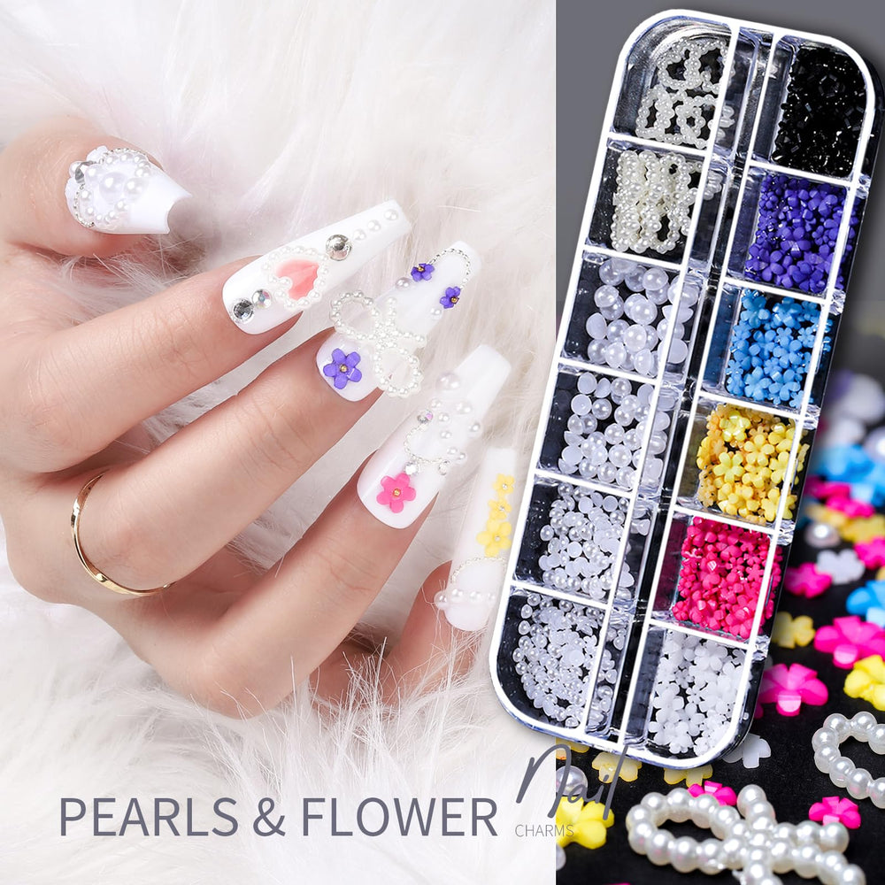Teenitor perlas y flores para uñas con detalle delicado