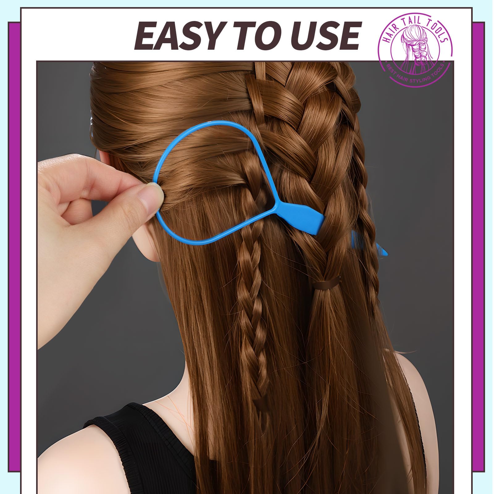 Teenitor ponytail pull-through tool in use with step by step styling concept