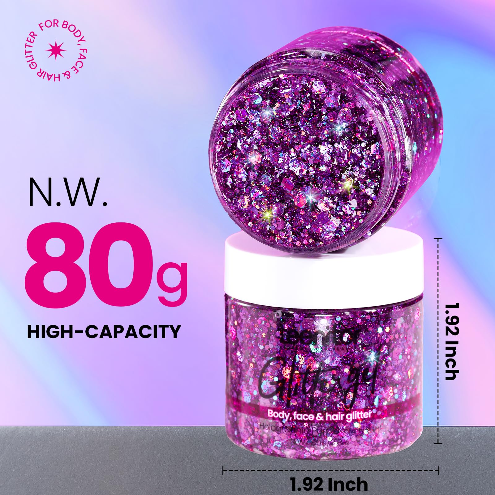Teenitor Purple Glitter Gel on hand demonstrates long-lasting sparkle for concerts.