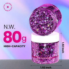 Teenitor Purple Glitter Gel on hand demonstrates long-lasting sparkle for concerts.