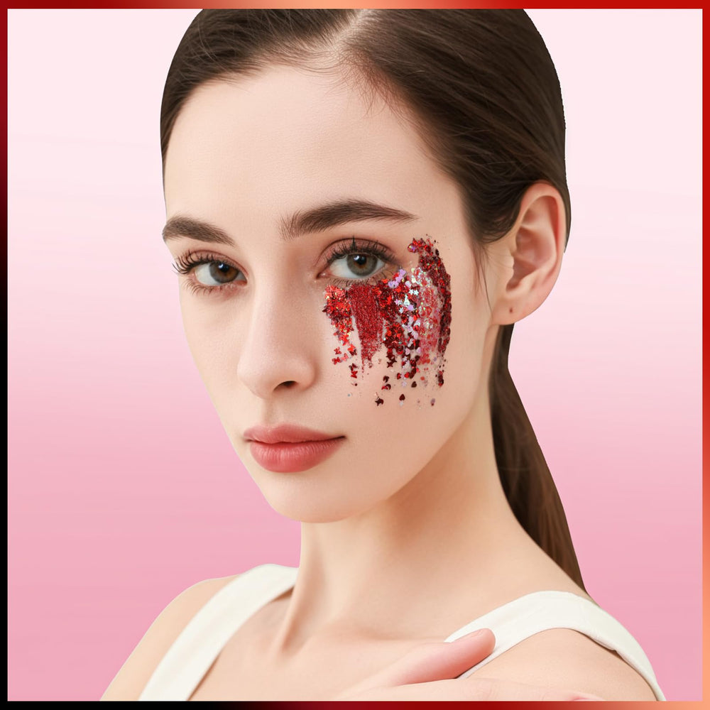 Teenitor red four-angle star glitter for bold highlights.