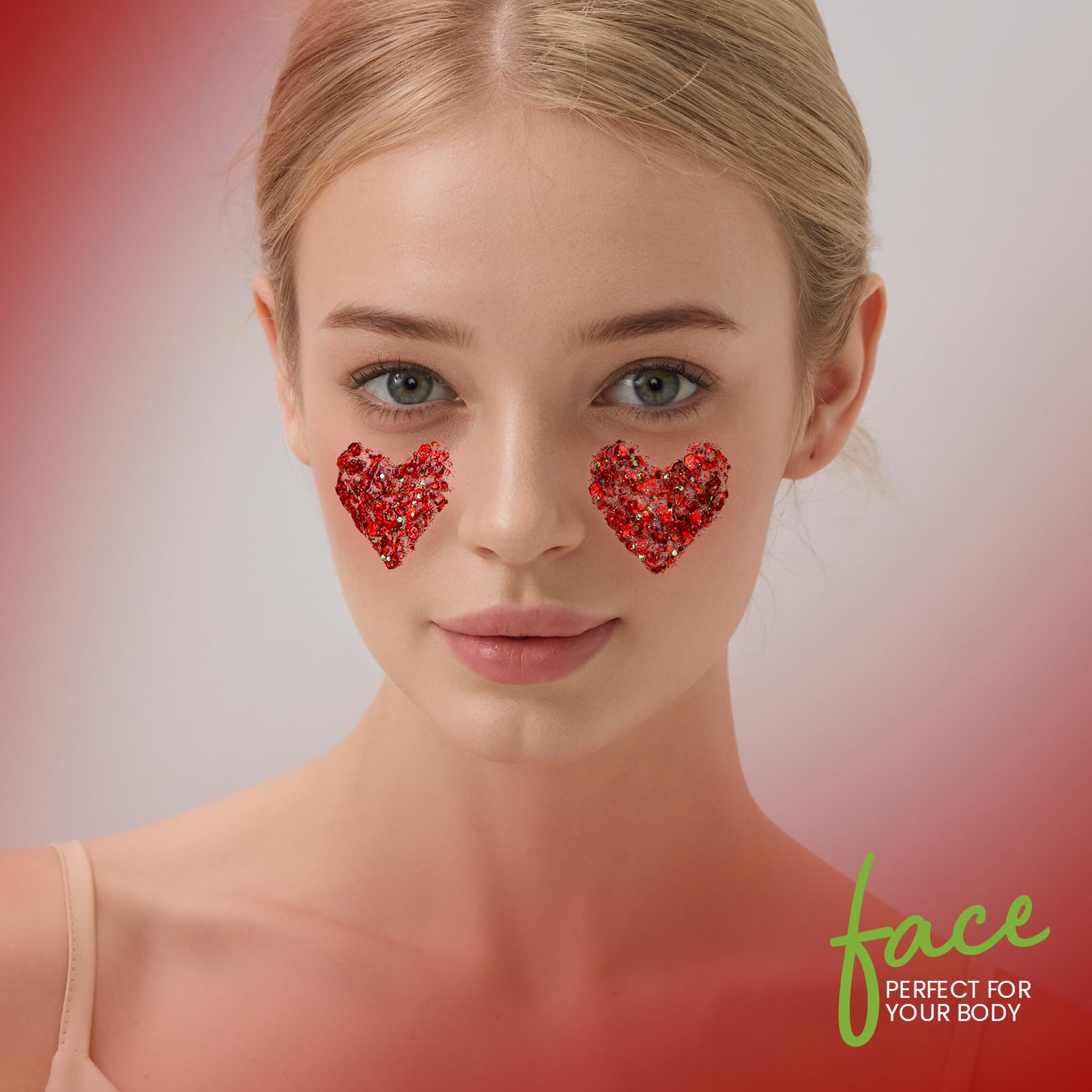 Teenitor red glitter gel on the eyes for playful glow