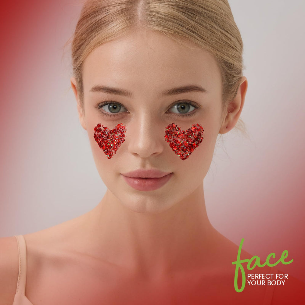 Teenitor red glitter gel on the eyes for playful glow