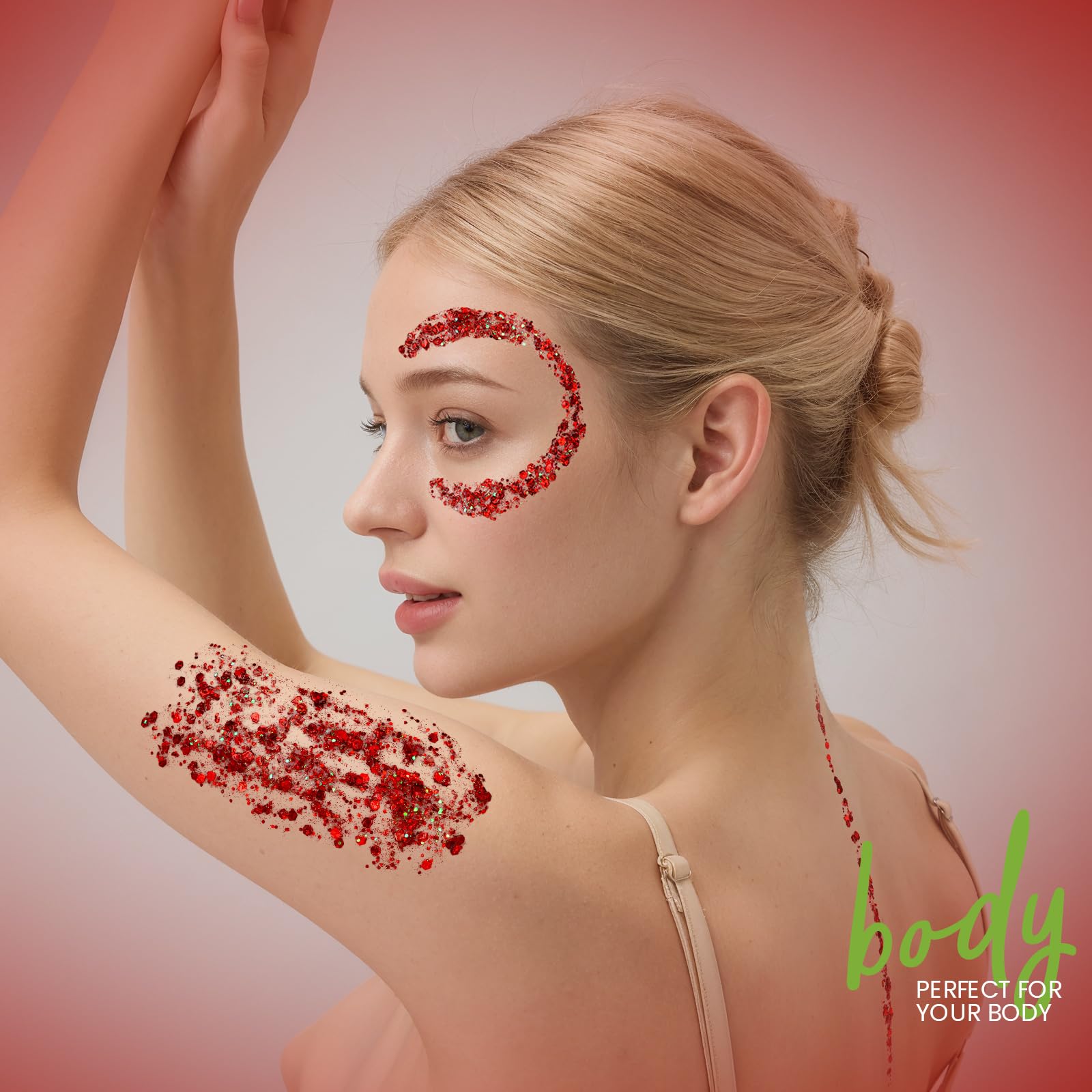 Teenitor red glitter gel packaging is travel-friendly for on-the-go glam