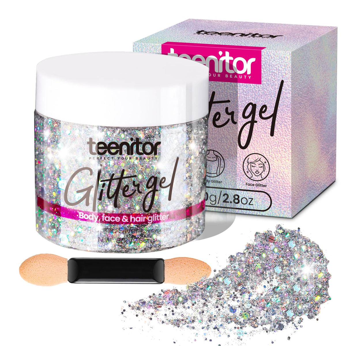 Teenitor silver body glitter gel bottle for quick, easy application