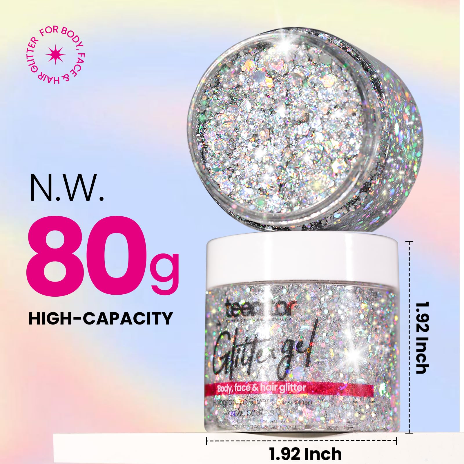 Teenitor silver glitter gel on face delivers long-lasting shine
