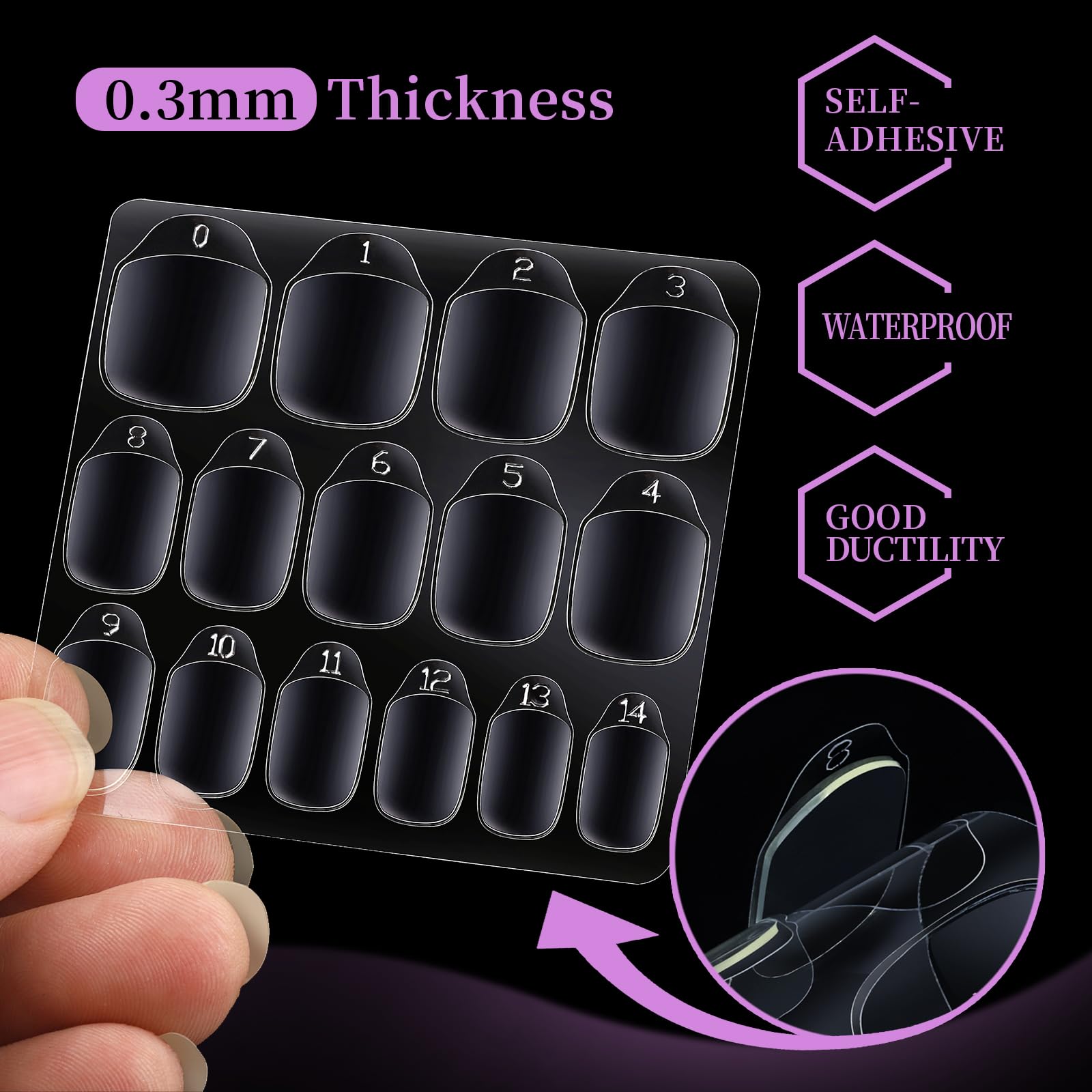 Teenitor pestañas adhesivas para uñas ultrafinas, 0-3 mm, aspecto natural.