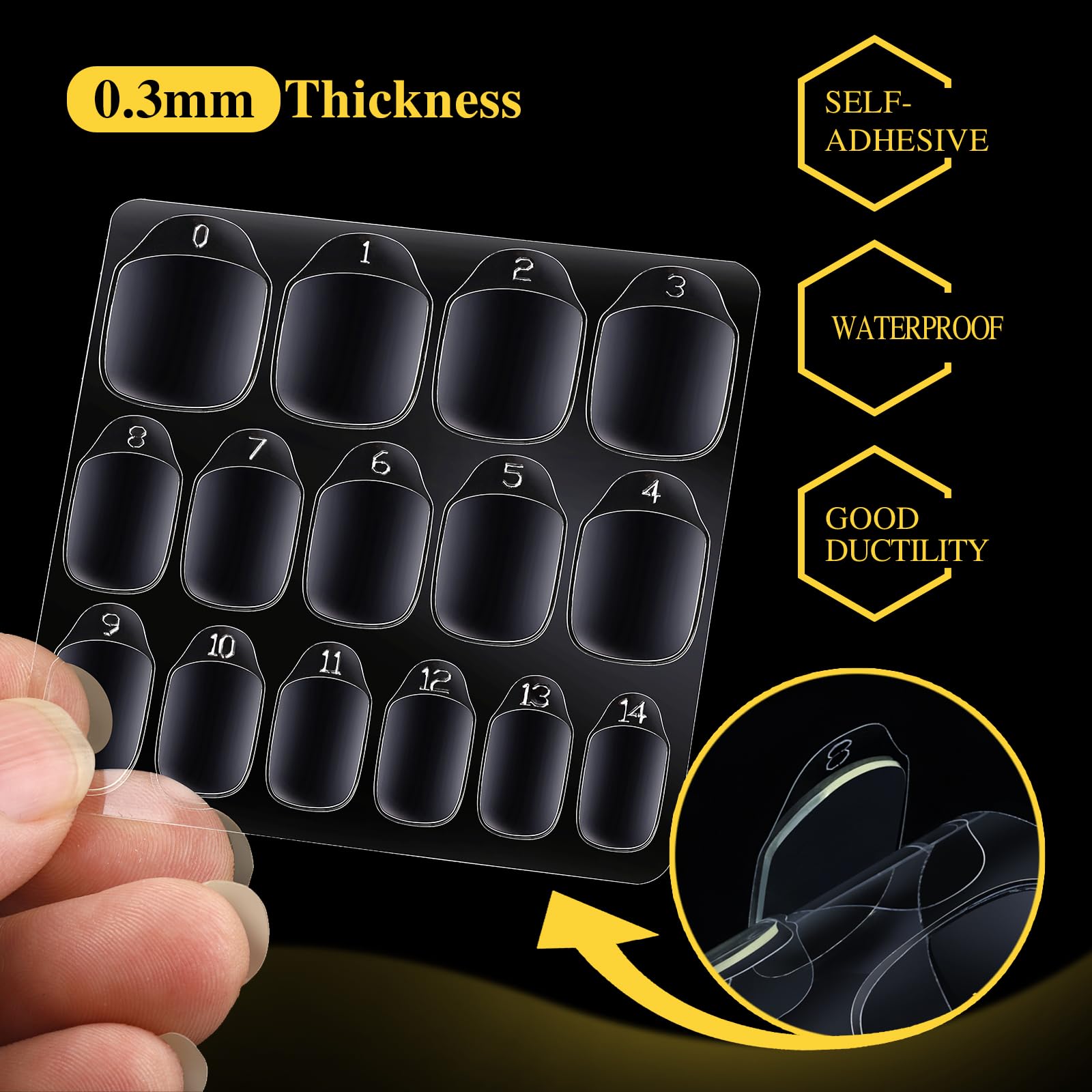Teenitor tapas adhesivas para uñas: 20 hojas con 15 tallas cada una.