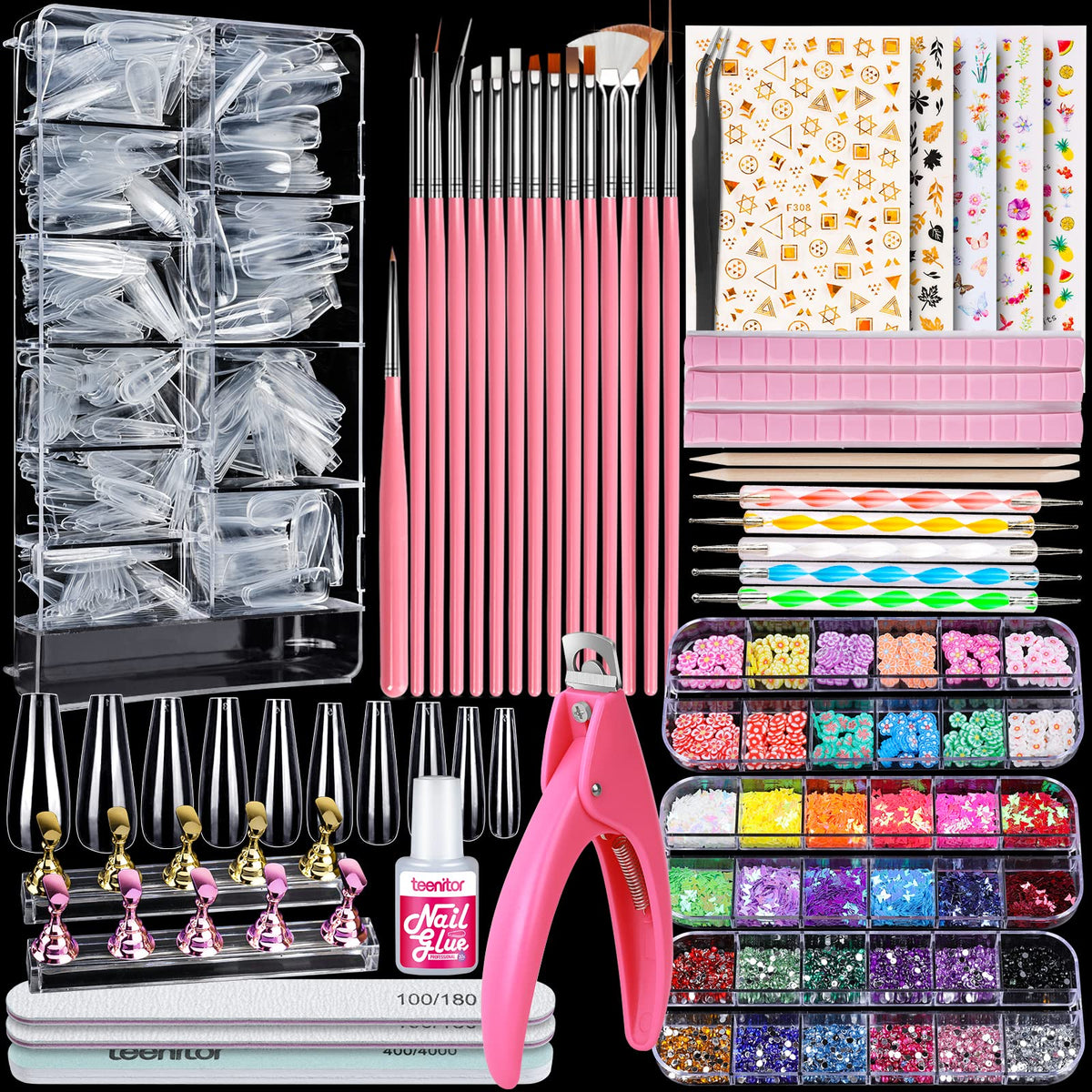 Teenitor tips de uñas acrílicas transparentes para practicar en casa.