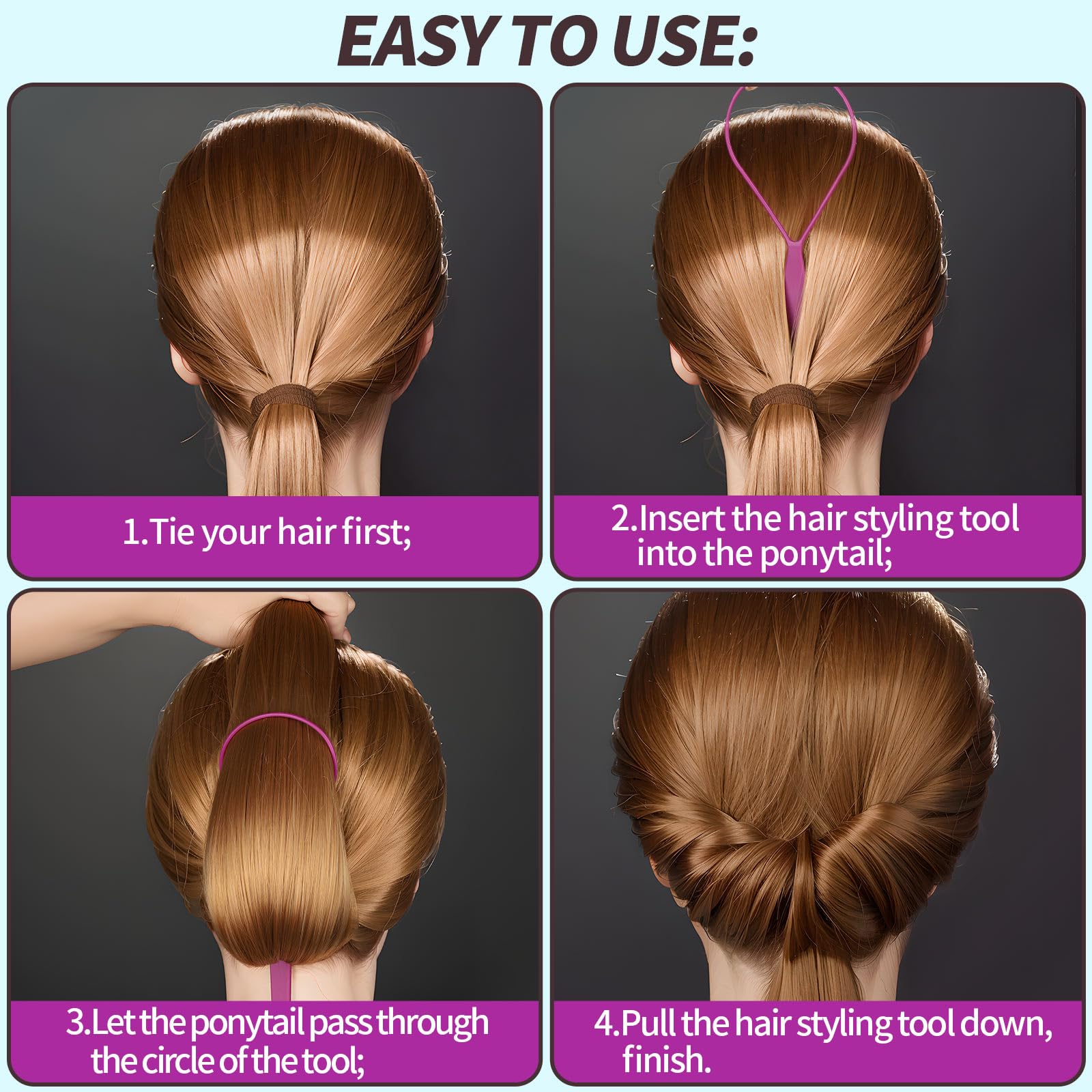 Teenitor Turvy styling tool in use pulling ponytail through for quick braid