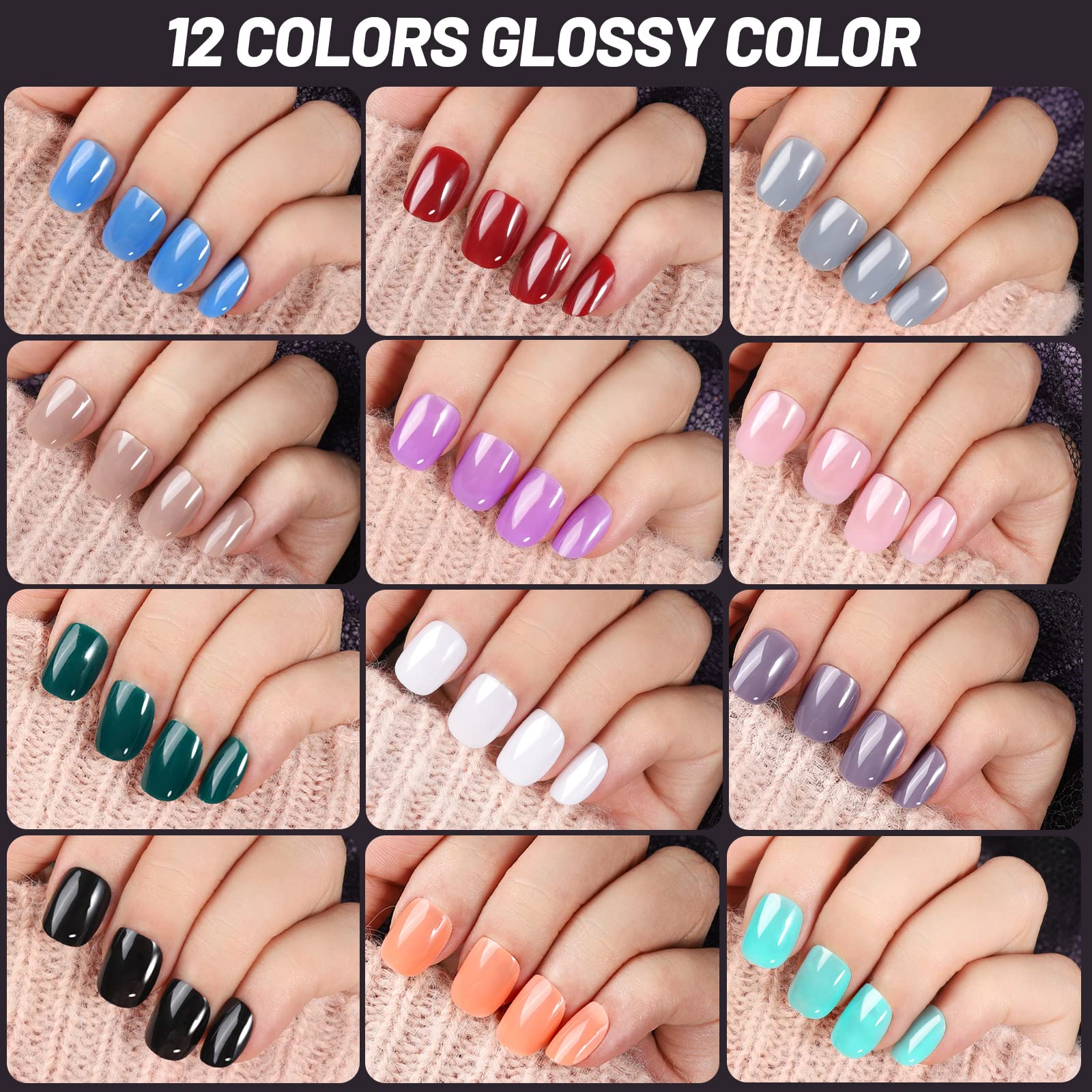 Uñas postizas brillantes Teenitor, 12 colores listos para usar.