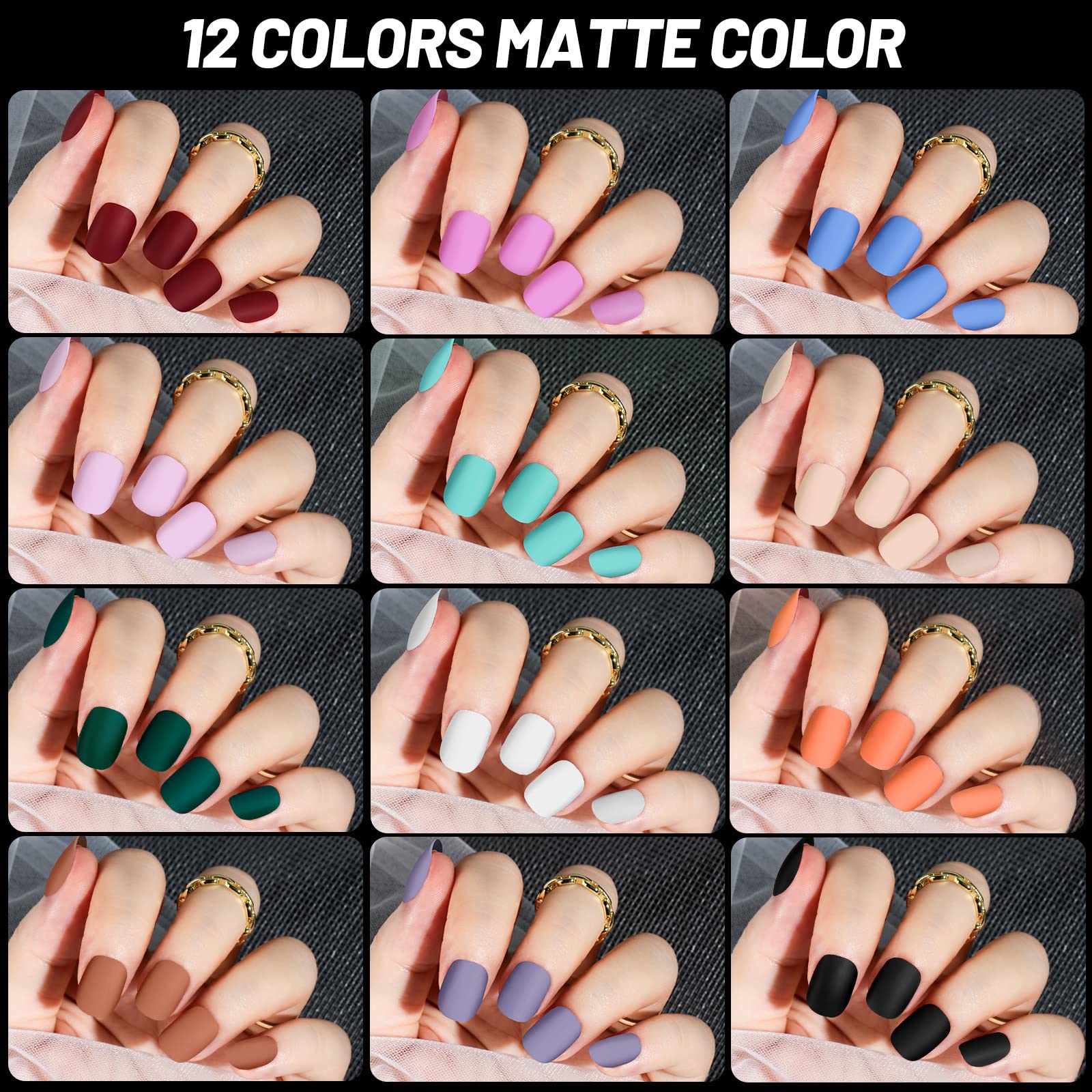 Uñas postizas mate de Teenitor, 12 colores vibrantes para acabados elegantes.