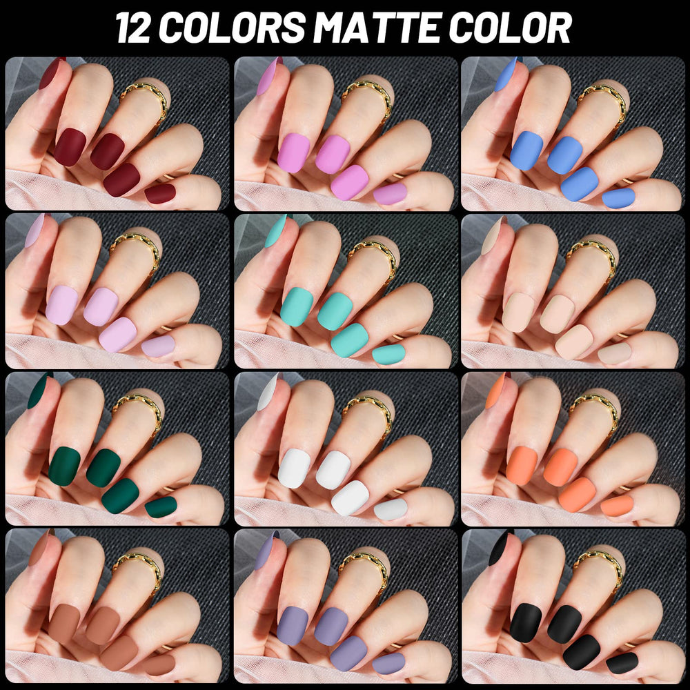 Uñas postizas mate de Teenitor, 12 colores vibrantes para acabados elegantes.