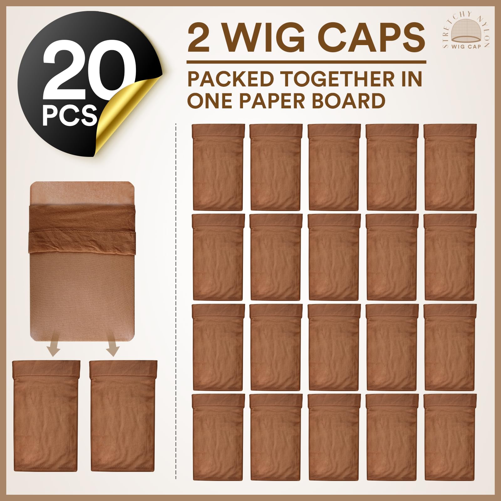 Teenitor wig cap brown close-up fabric showing soft breathable nylon.