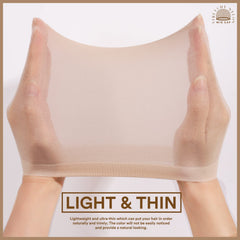 Close-up of Teenitor nude nylon fabric blending with skin tone for natural look.