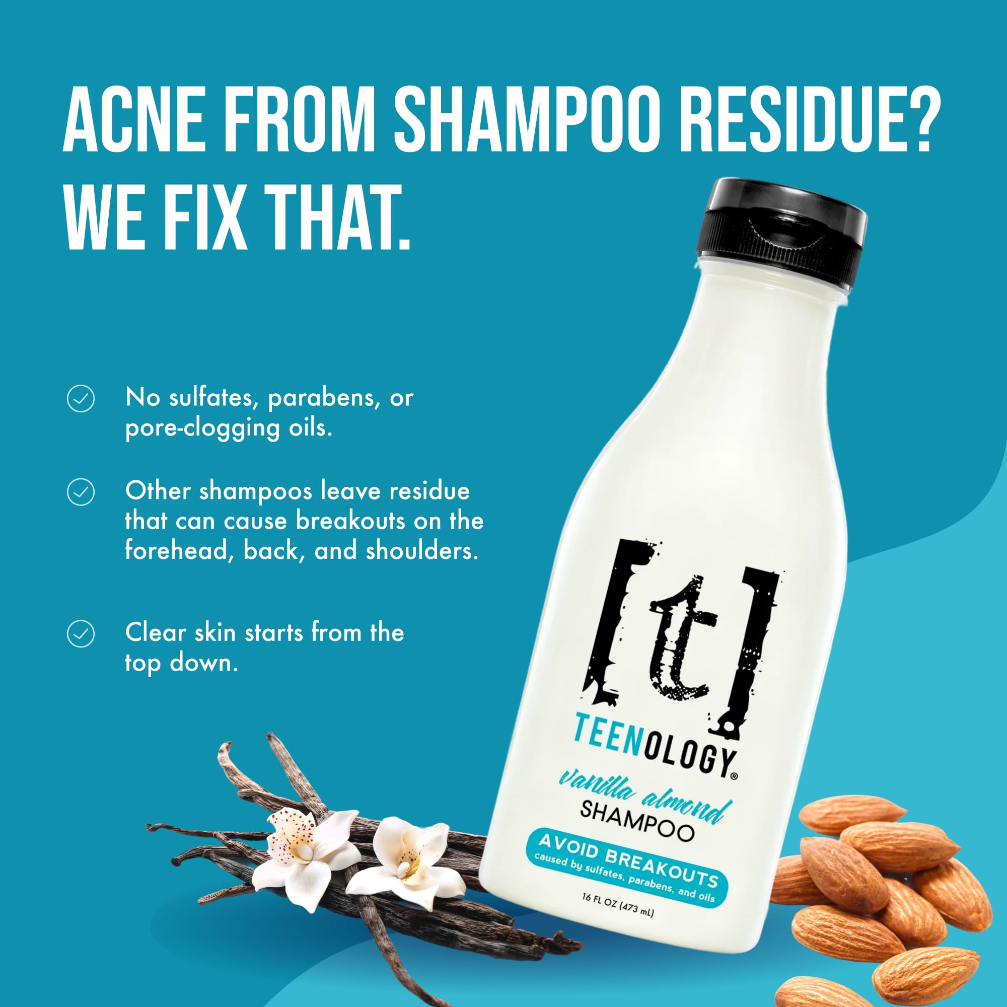 Teenology Teen Shampoo lathering on scalp for gentle cleansing that respects teen skin.