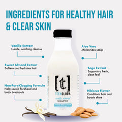 Teenology bottle features aloe vera, sage, vanilla bean highlighting natural extracts for gentle care.