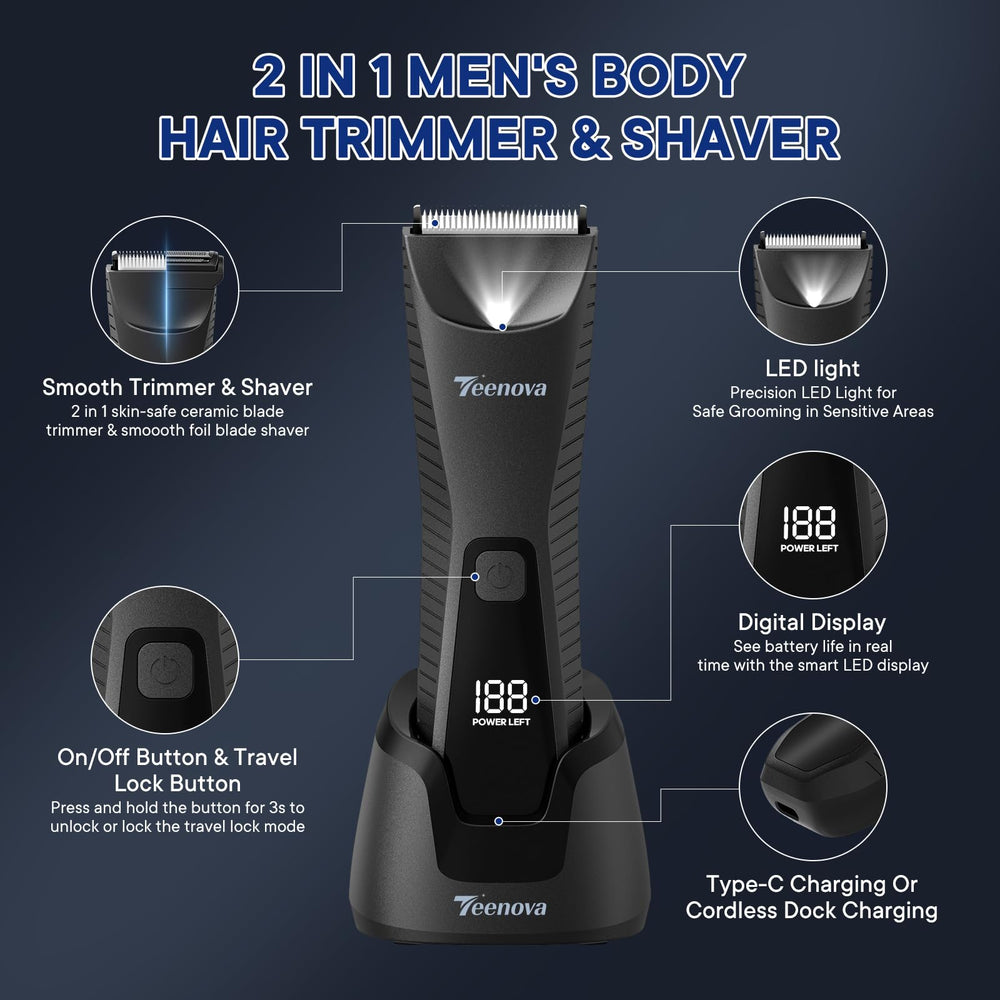 TEENOVA ceramic blades deliver gentle precision during sensitive grooming.