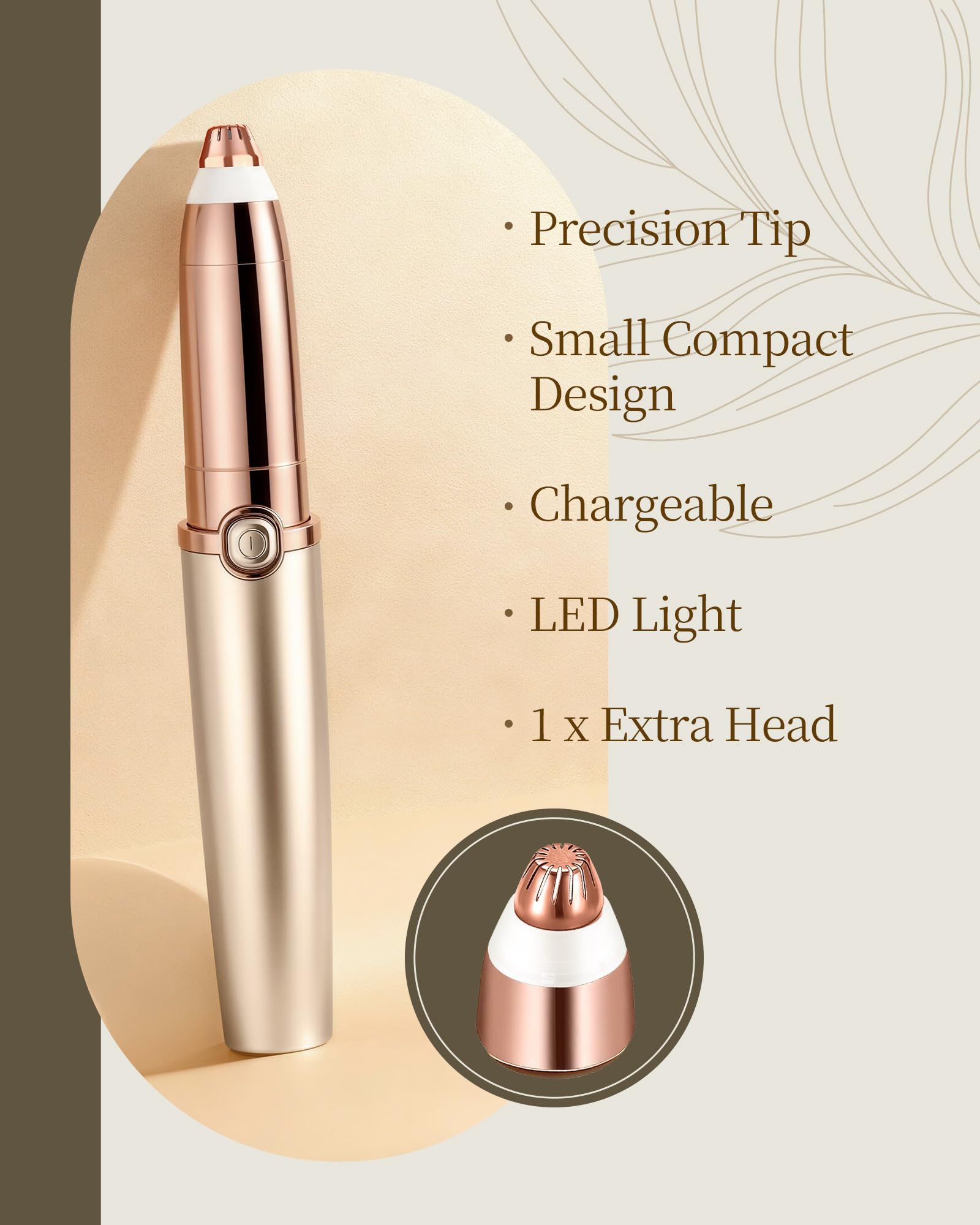 TeethBliss eyebrow trimmer with two replaceable heads for easy maintenance.