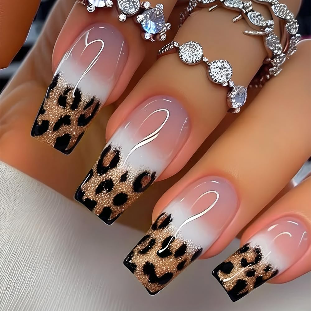 Teilihai Uñas leopard dorado brillo, ideal para fiestas y estilos glamorosos.