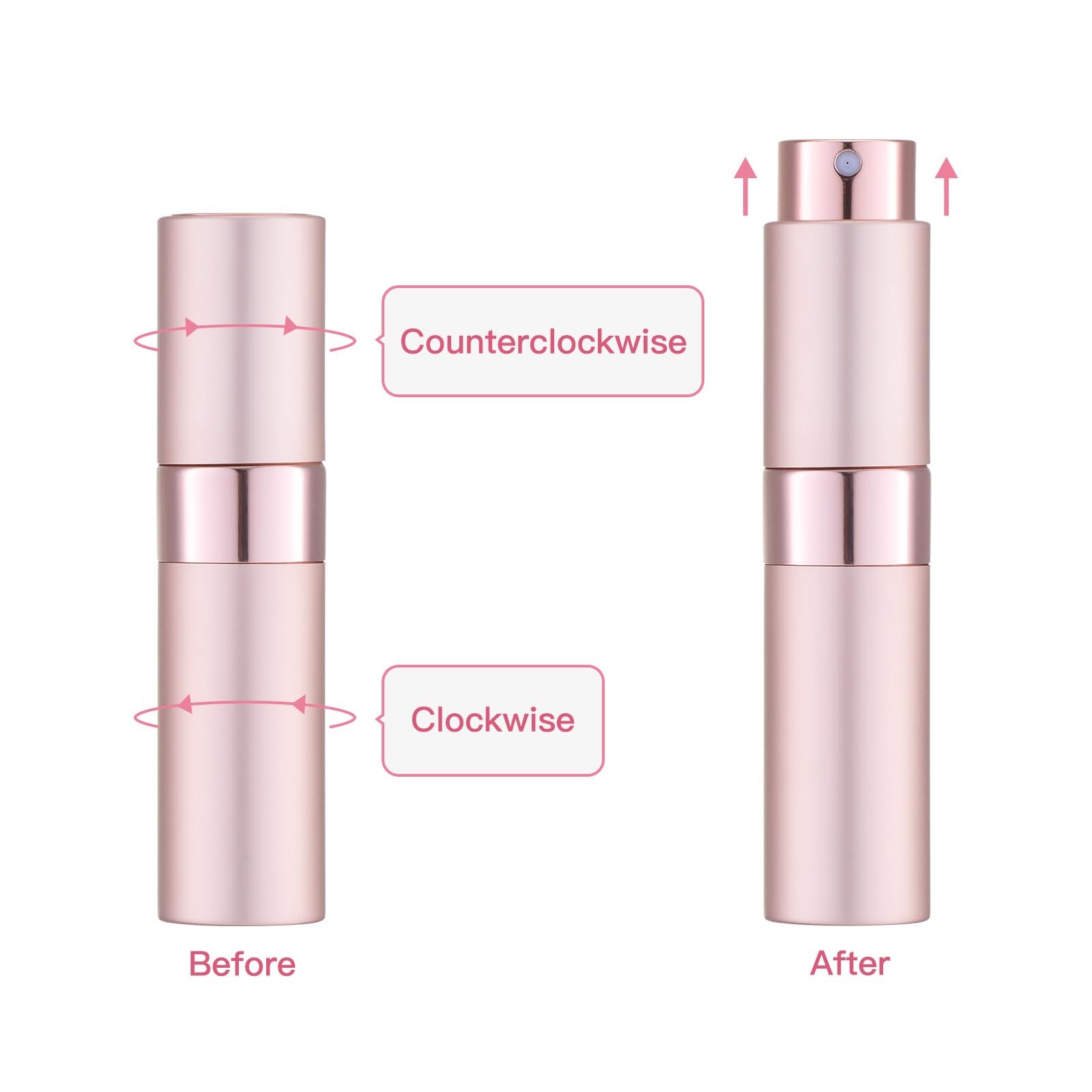 Tekson aluminum travel perfume atomizer with watertight inner container.