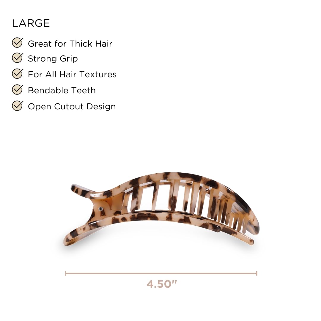 Teleties clip plano redondo grande ofrece agarre firme para cabello abundante.