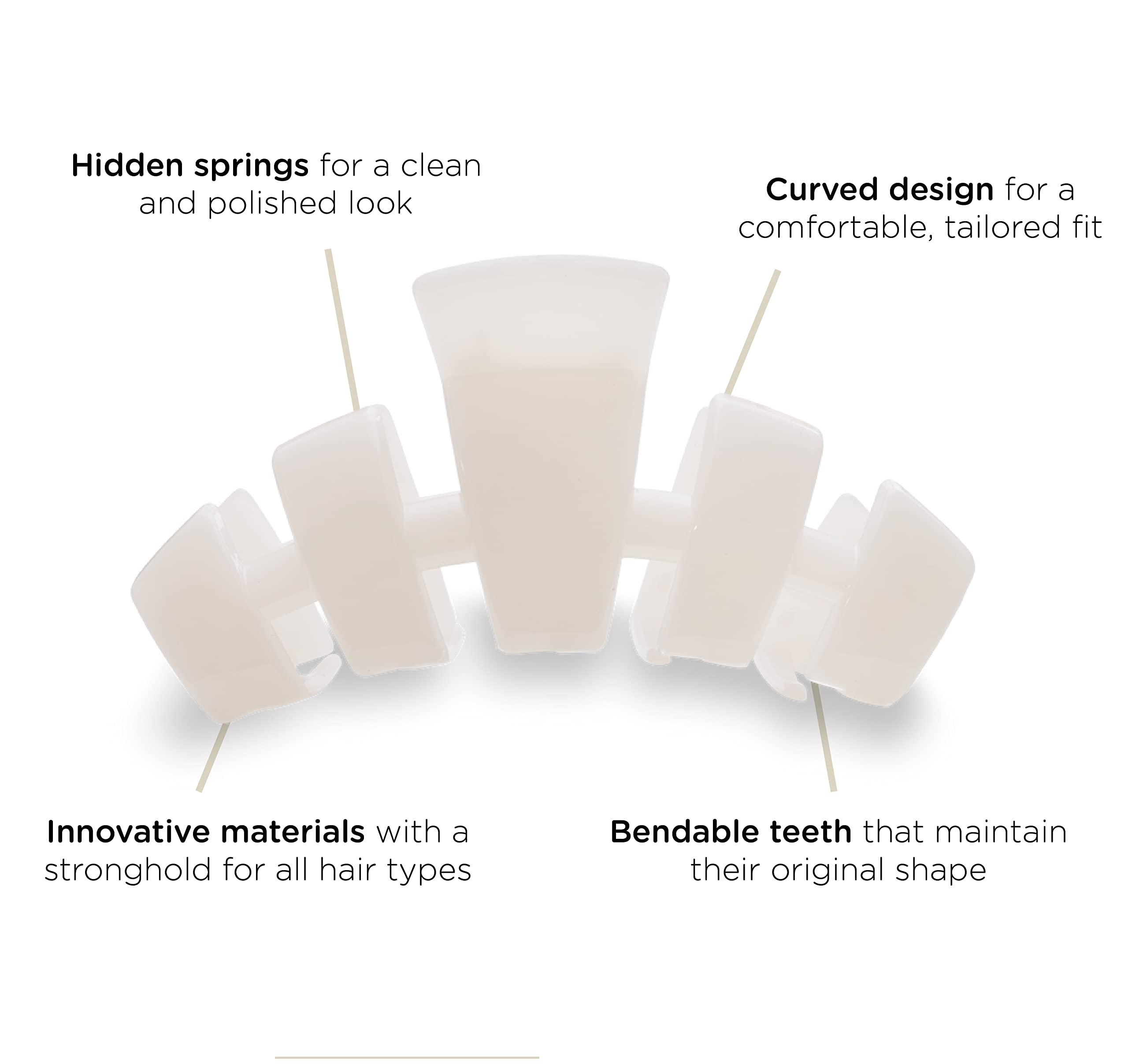 Teleties large hair clip curved design provides all-day comfort.