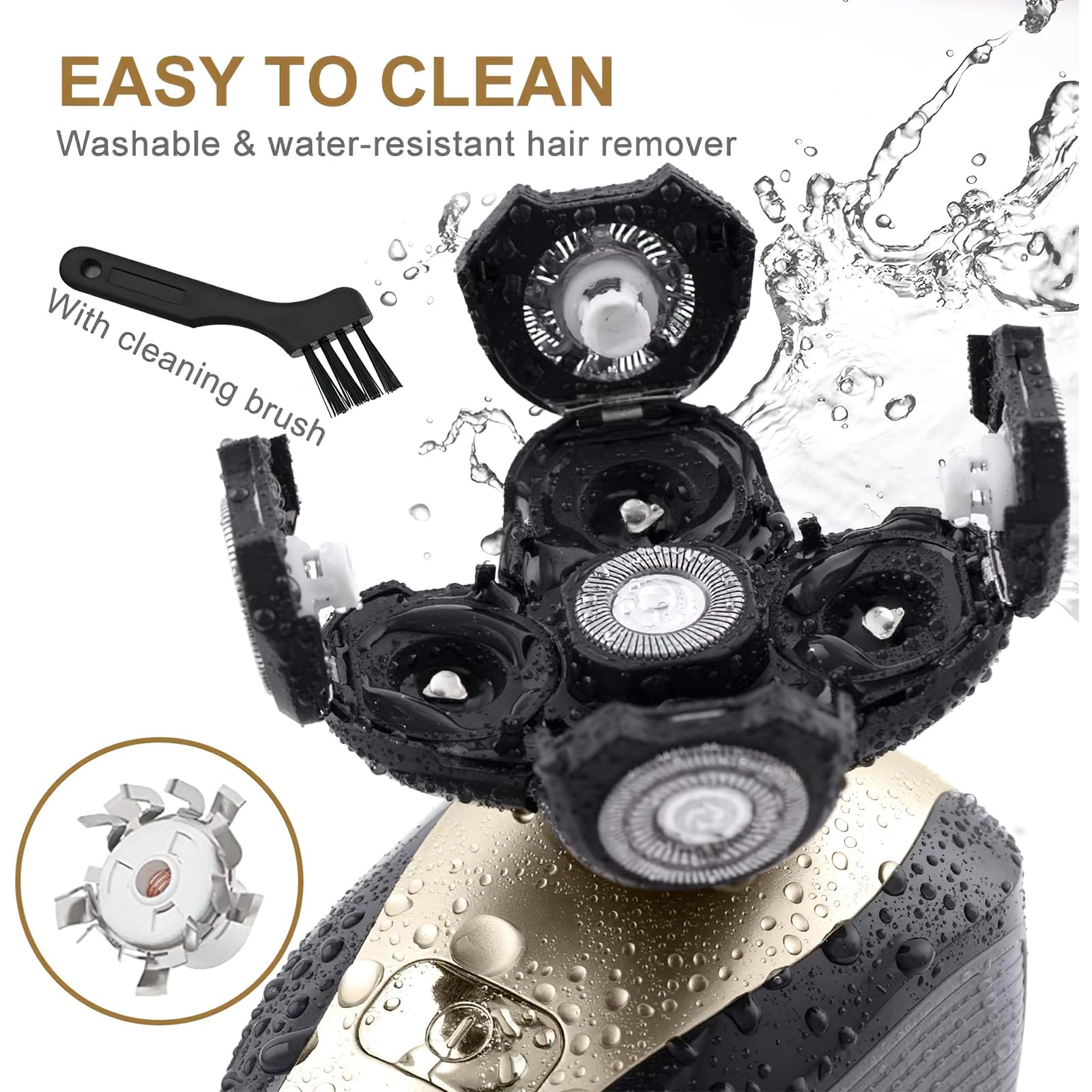 Telfun 5D rotary heads adapt to contours for comfortable shaving.