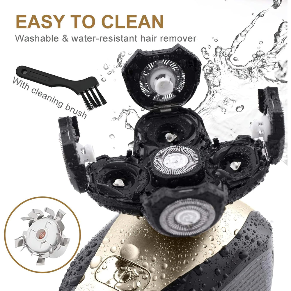 Telfun 5D rotary heads adapt to contours for comfortable shaving.