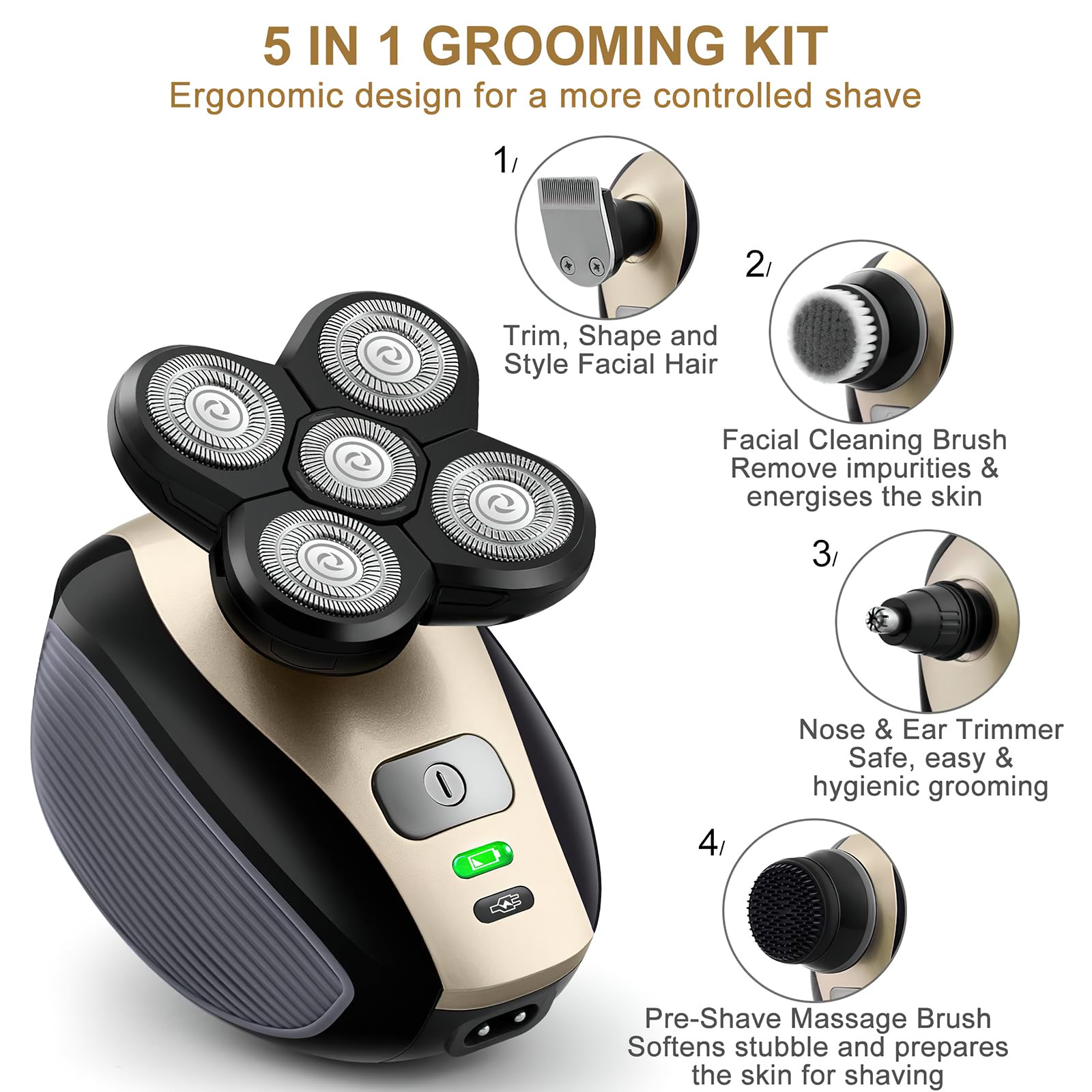 Telfun IPX7 waterproof head shaver ideal for wet shaving in the shower.