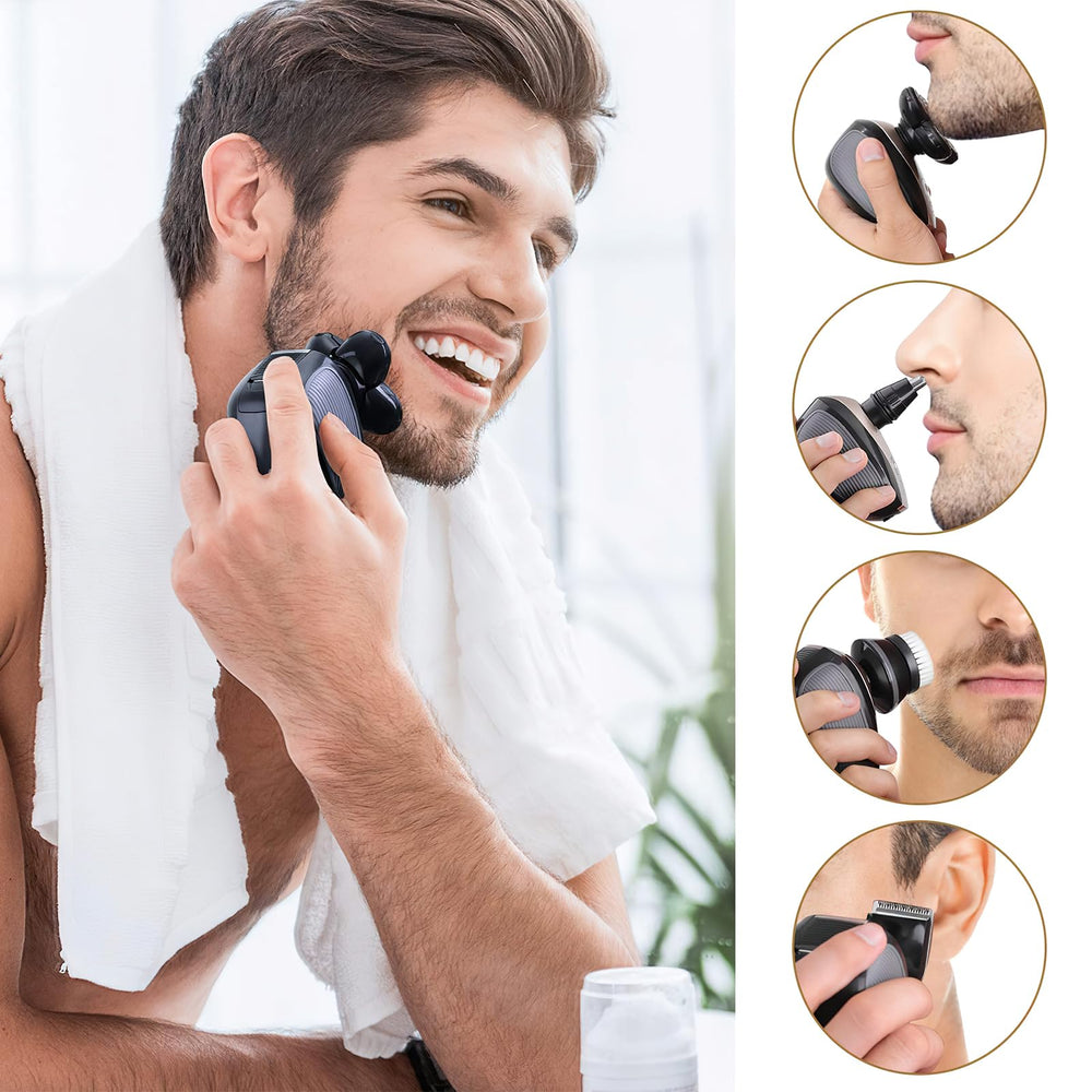 Telfun shower safe head shaver suitable for in-shower use and quick cleanup.
