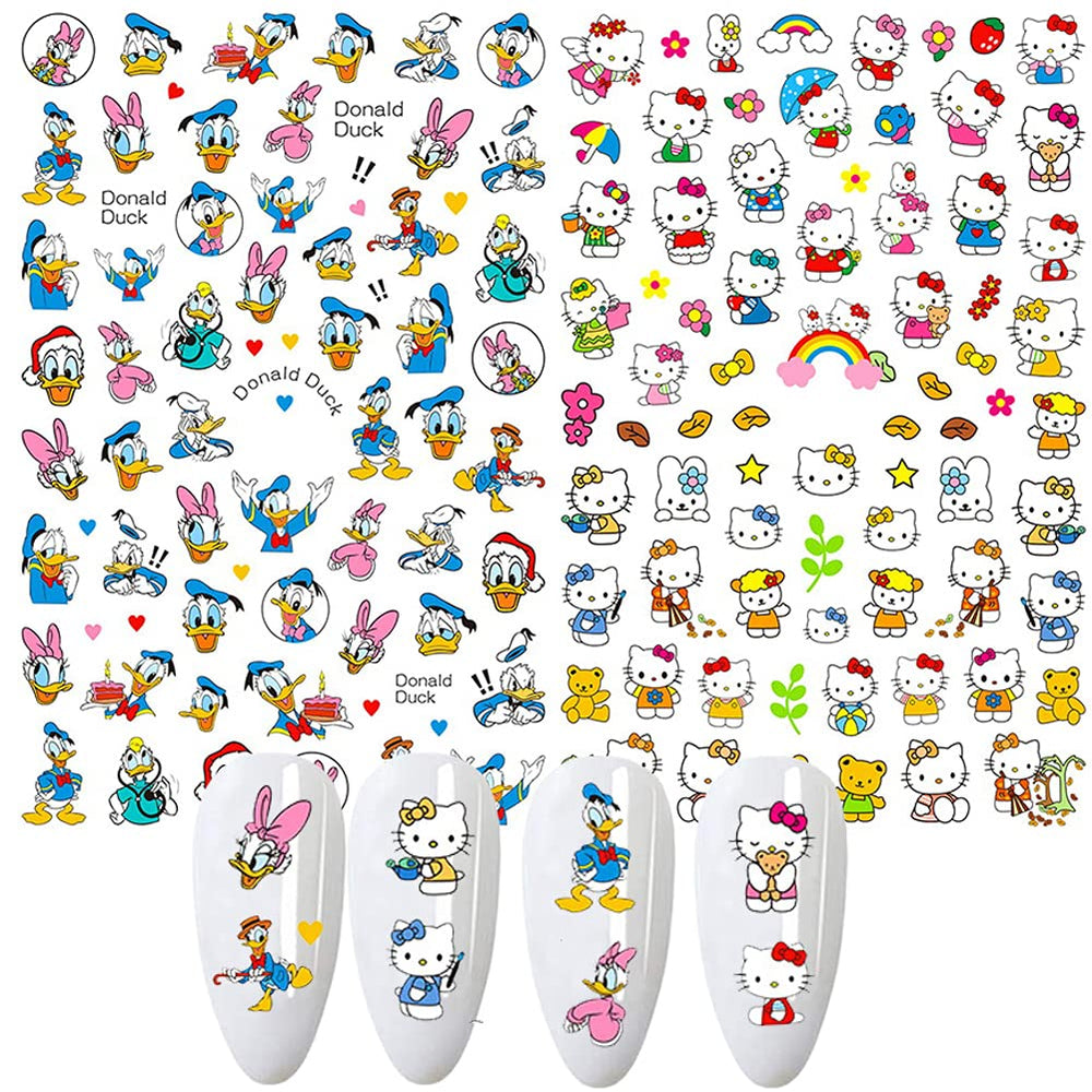Temote cartoon nail stickers on nail application demonstration for quick decoration
