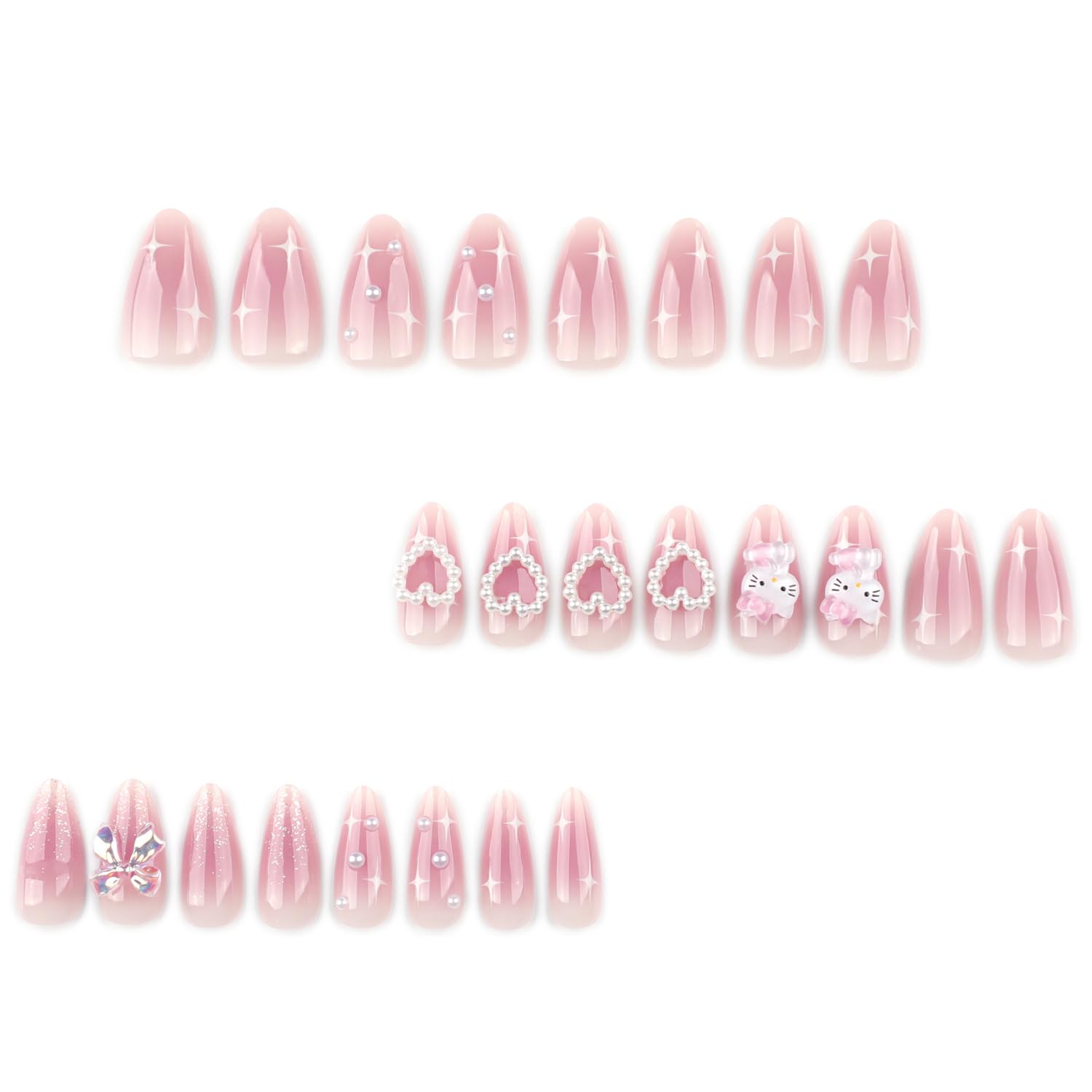 Temote Uñas postizas Rosa Forma Almendra Corazón Perla, detalle romántico para ocasiones especiales