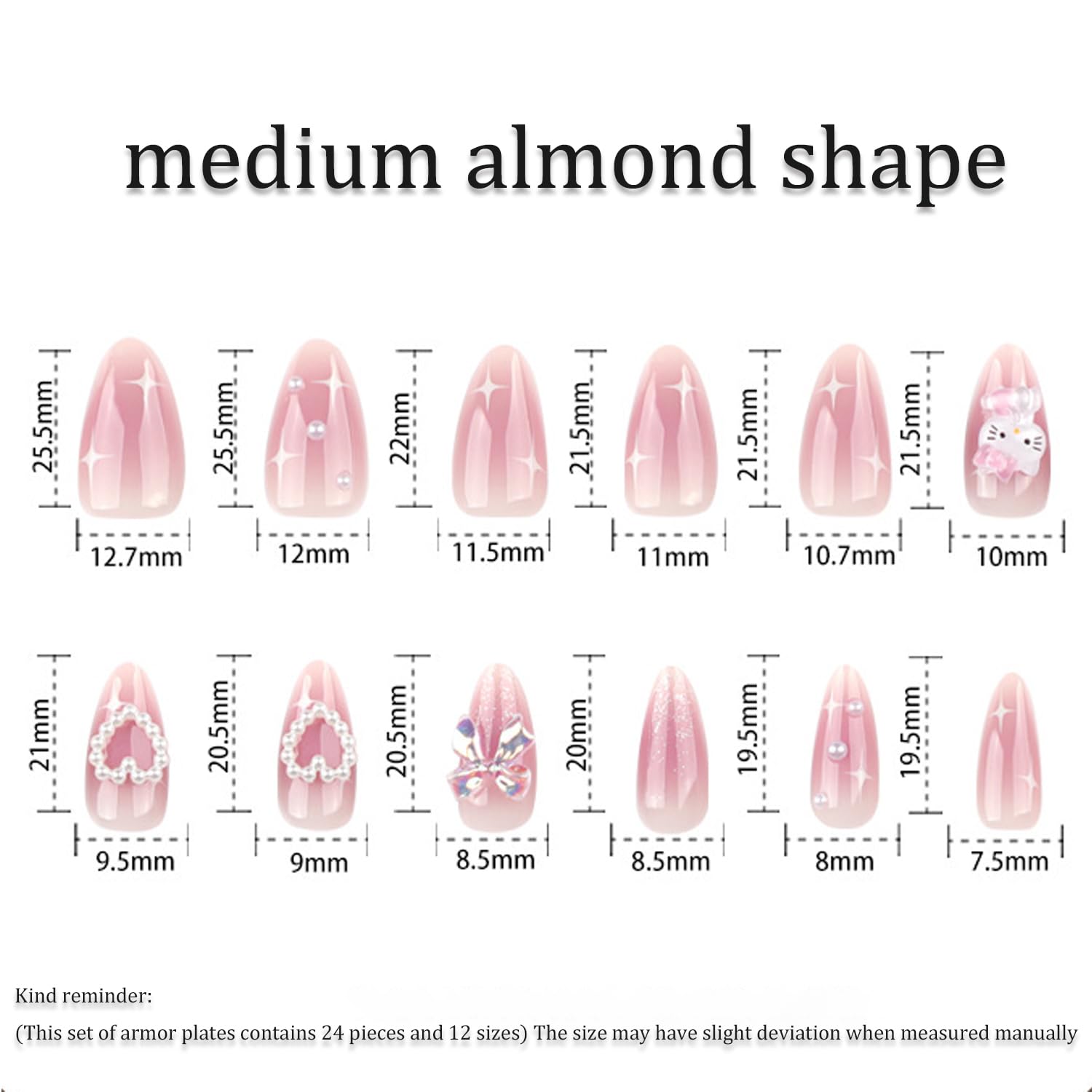 Temote Uñas postizas Rosa Forma Almendra Destellos para un toque glamoroso