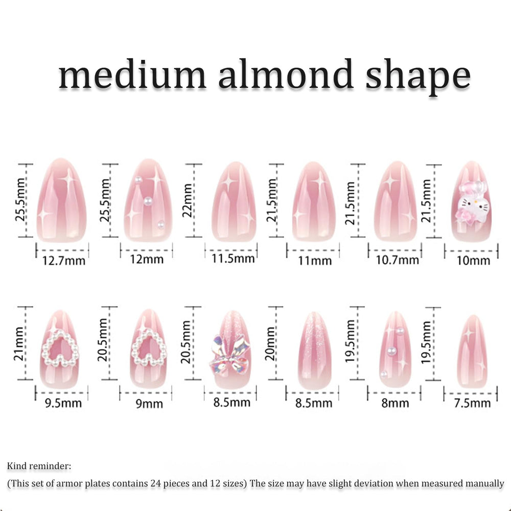Temote Uñas postizas Rosa Forma Almendra Destellos para un toque glamoroso