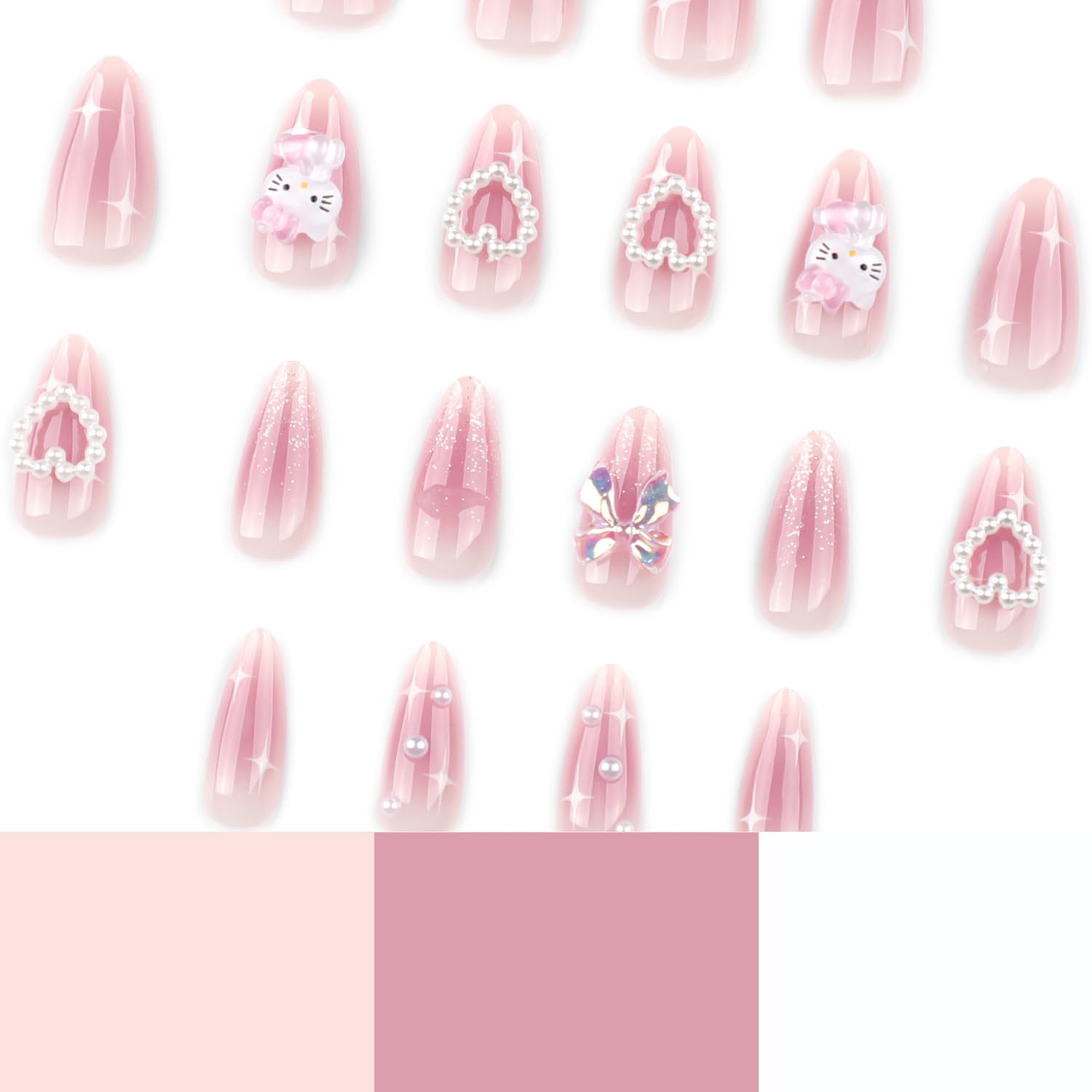 Temote Uñas postizas Rosa Forma Almendra Frances Rosado Claro, aspecto suave para diario