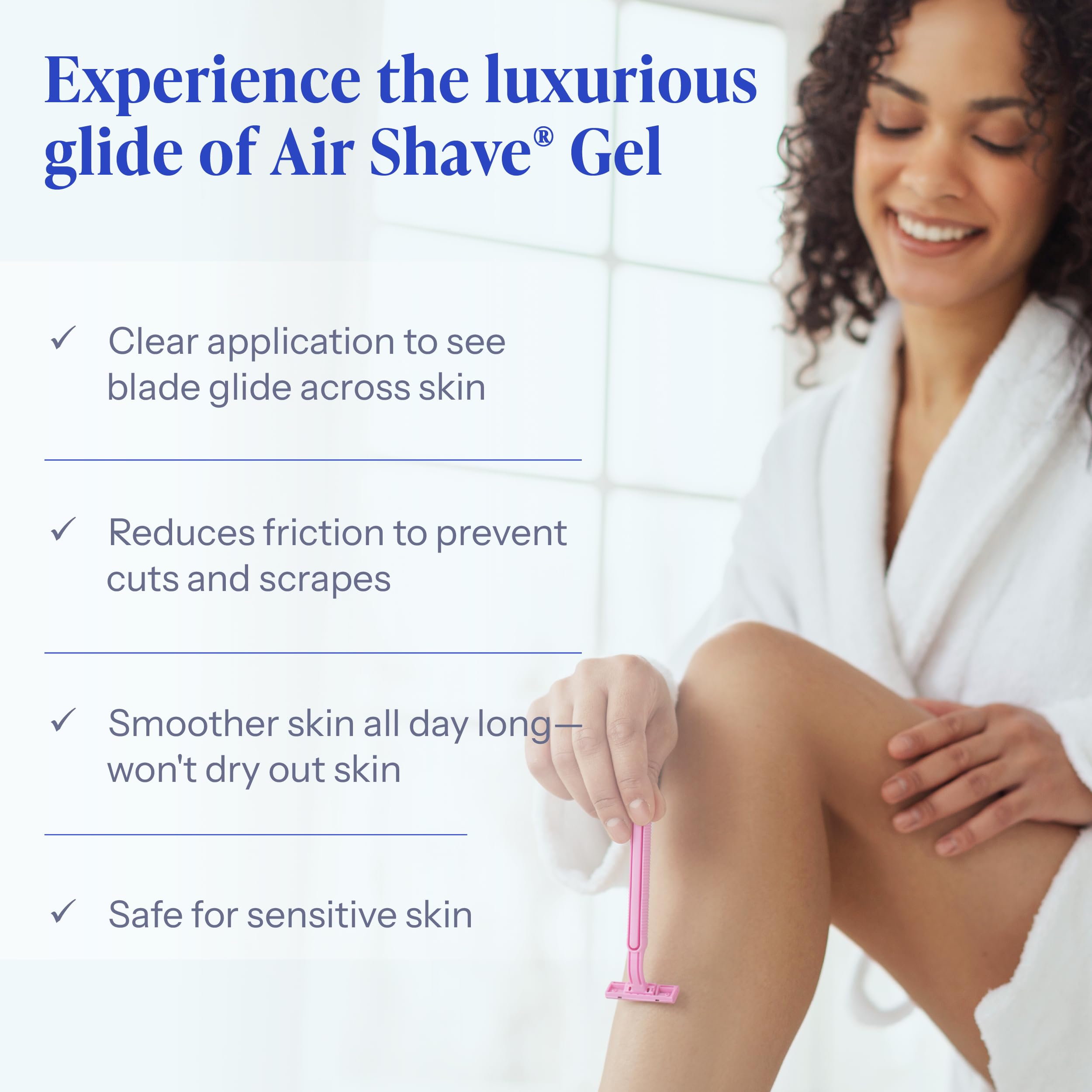 Tend Skin Air Shave Gel clear application area illustrating its non-foaming glide.
