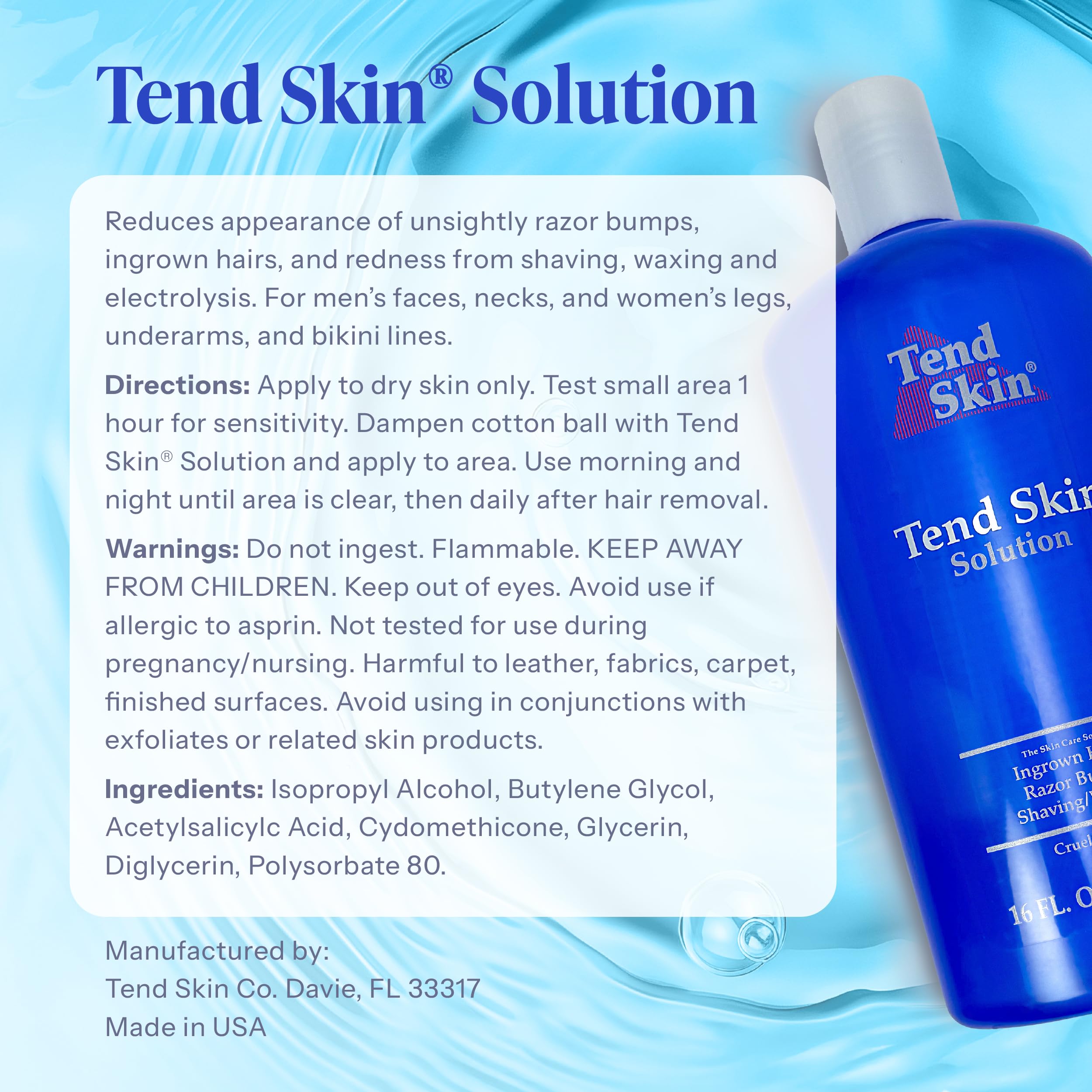Tend Skin made in USA label on bottle