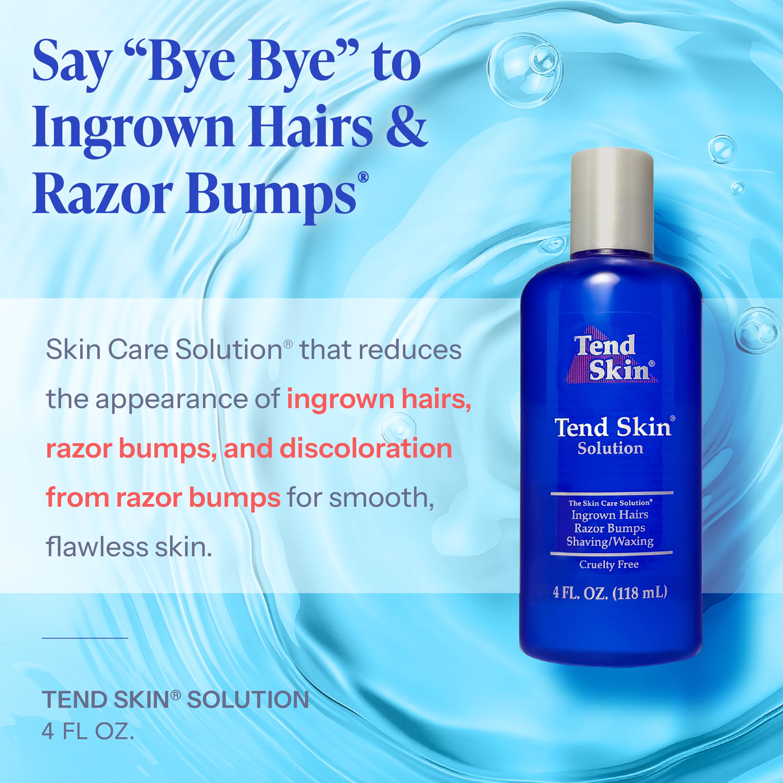 Tend Skin solution applied on leg demonstrates post-shave treatment for legs.