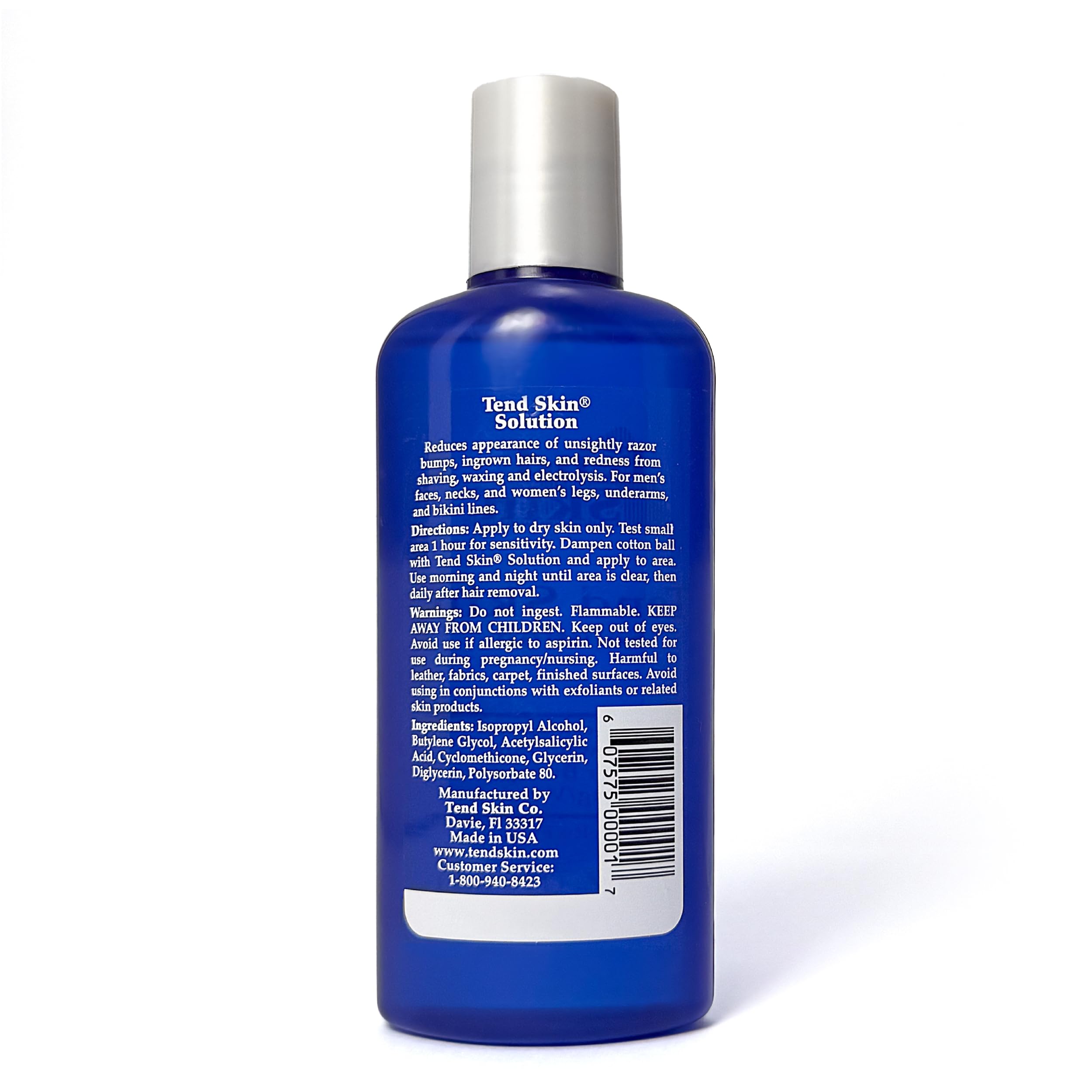 Tend Skin solution night-application scene suggests discreet nocturnal routine use.
