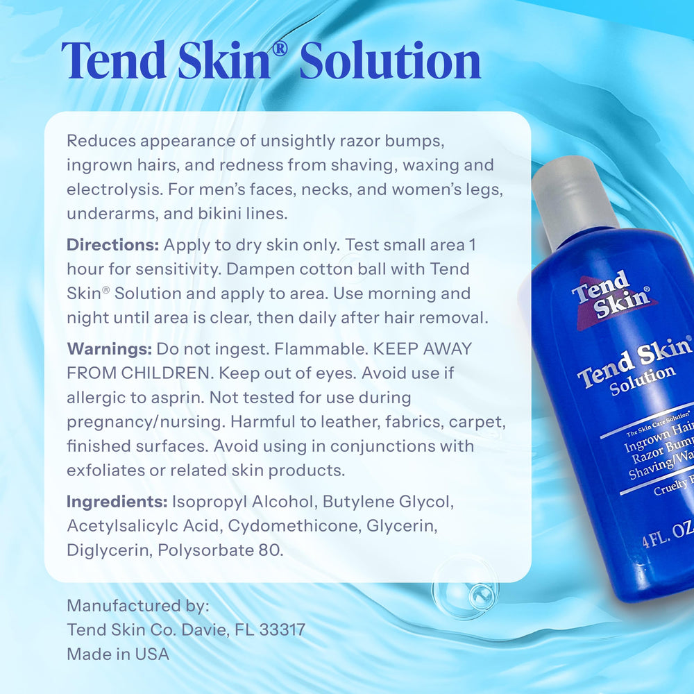 Tend Skin solution packaging front view communicates brand credibility and care.