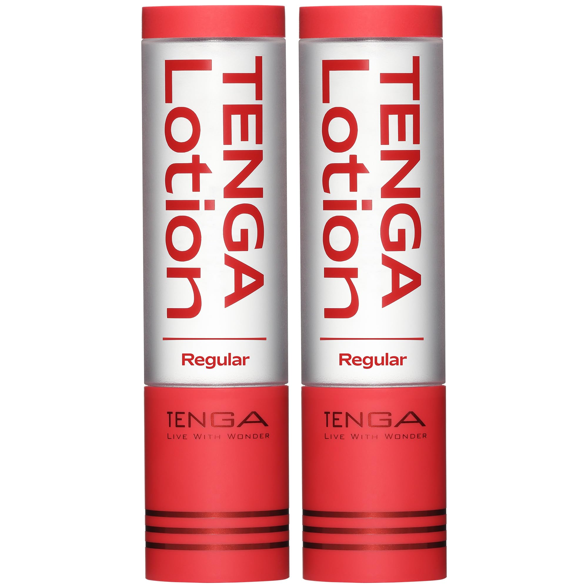 TENGA Lotion TLO-002 Red bottle close-up showing silky moisturizing formula for smooth application.