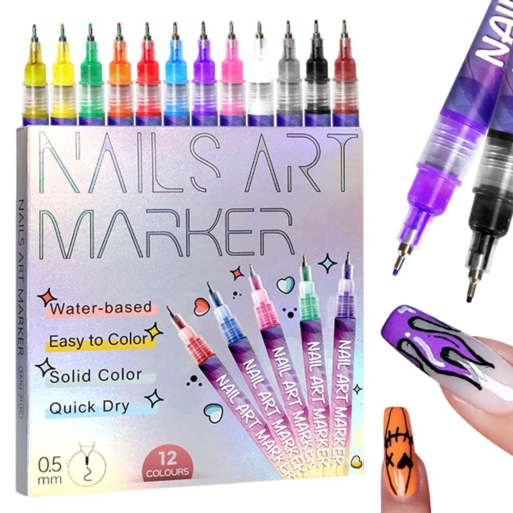 Tenneshe 12-colours nail art markers set for precise DIY designs on natural nails