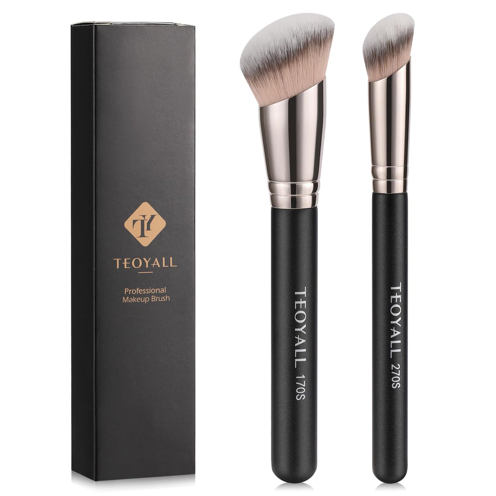 TEOYALL Foundation Contour Brush Set angled head close-up for precise contouring with liquid foundations.