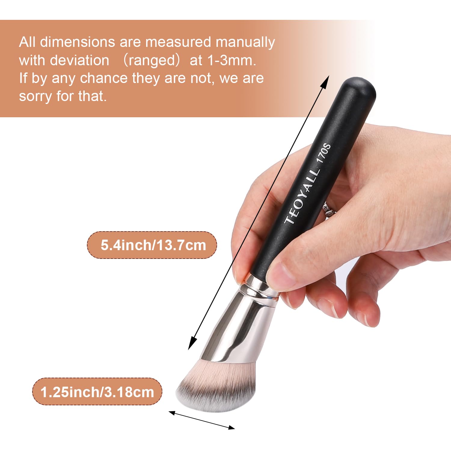 TEOYALL angled brush applying cream product with precise placement on cheek.