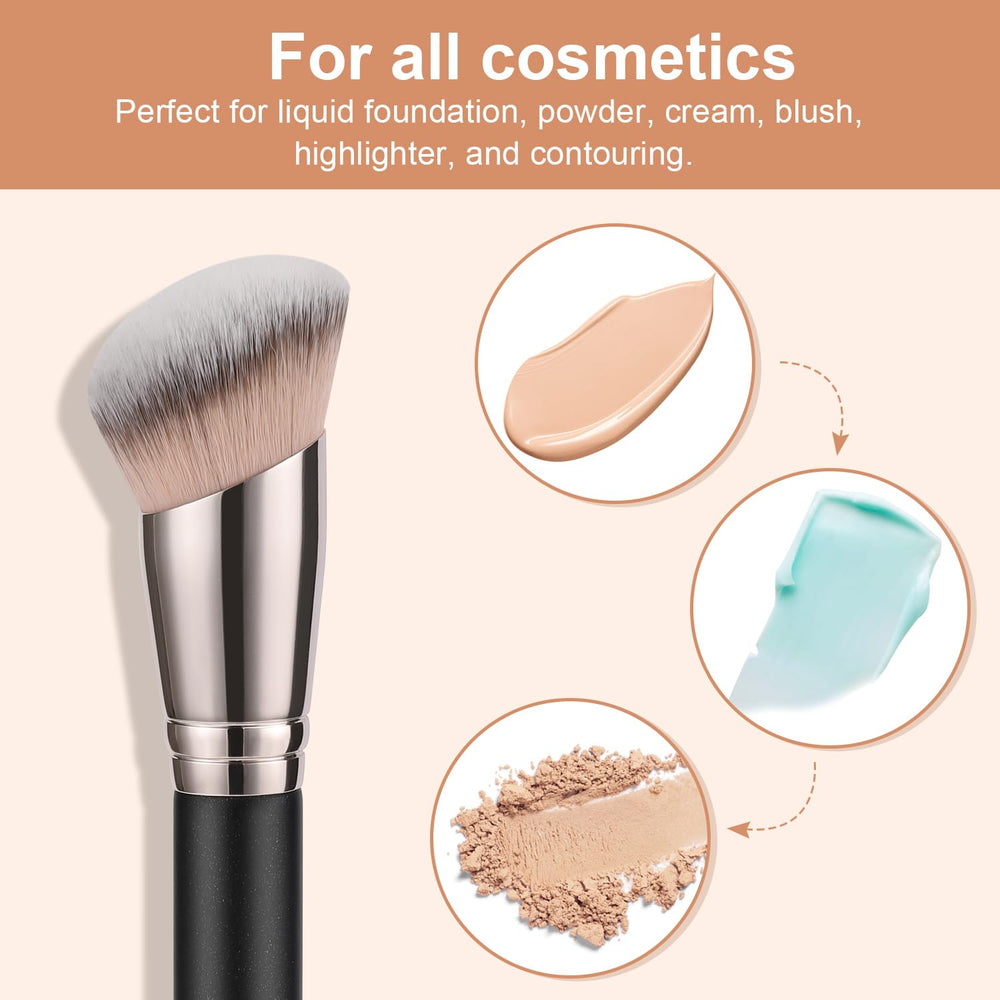 TEOYALL brush in use blending liquid foundation for a smooth, natural finish.