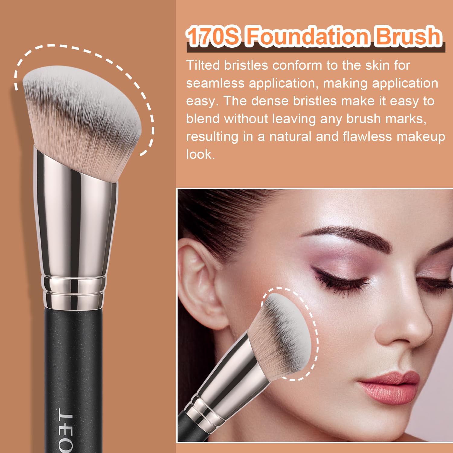 TEOYALL soft synthetic bristles shown on the brush for gentle, streak-free blending.