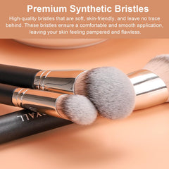 TEOYALL Foundation Contour Brush Set wooden handle detail highlighting ergonomic grip and elegant design.