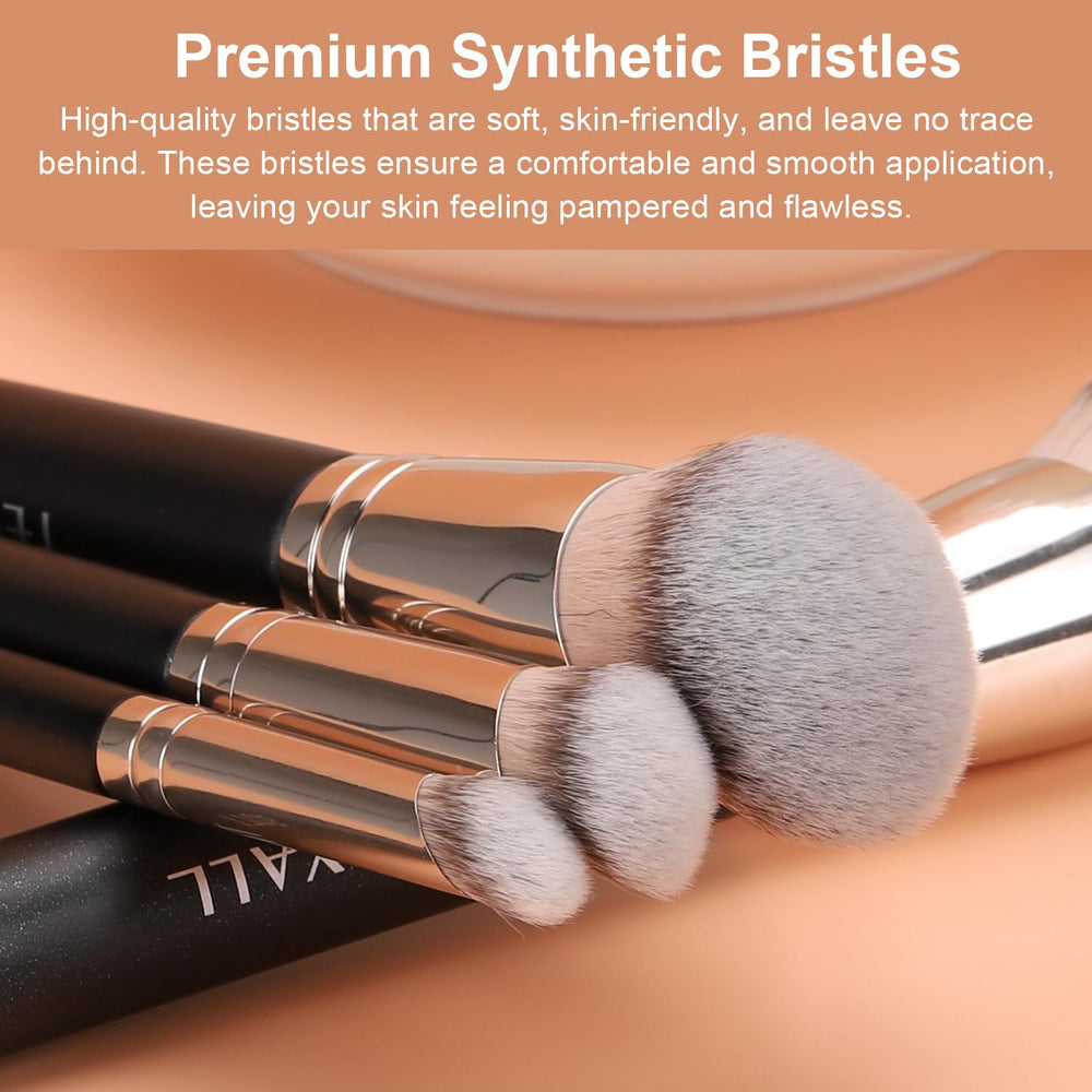 TEOYALL Foundation Contour Conceal Brush Set ergonomic wooden handle for comfortable blending.