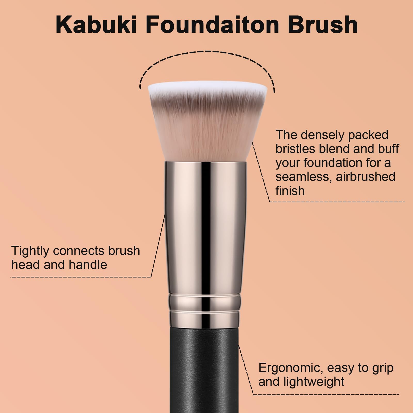 TEOYALL Kabuki brush ergonomic handle for comfortable, precise makeup application.